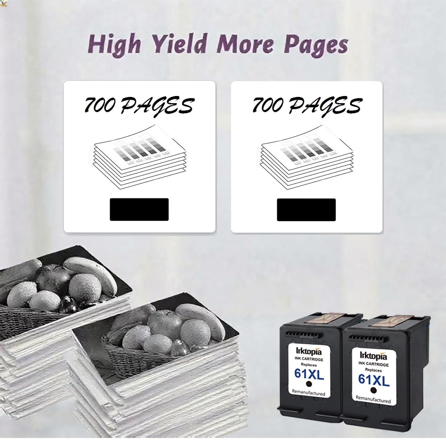 Inktopia Remanufactured Ink Cartridges for HP 61XL (2 Black) CH563WN High Yield with Ink Level Display for HP Deskjet 1000 1050 2050 2510 3050 3510 Envy 4500 5530 Officejet 2620 2621 4630 4632 4635