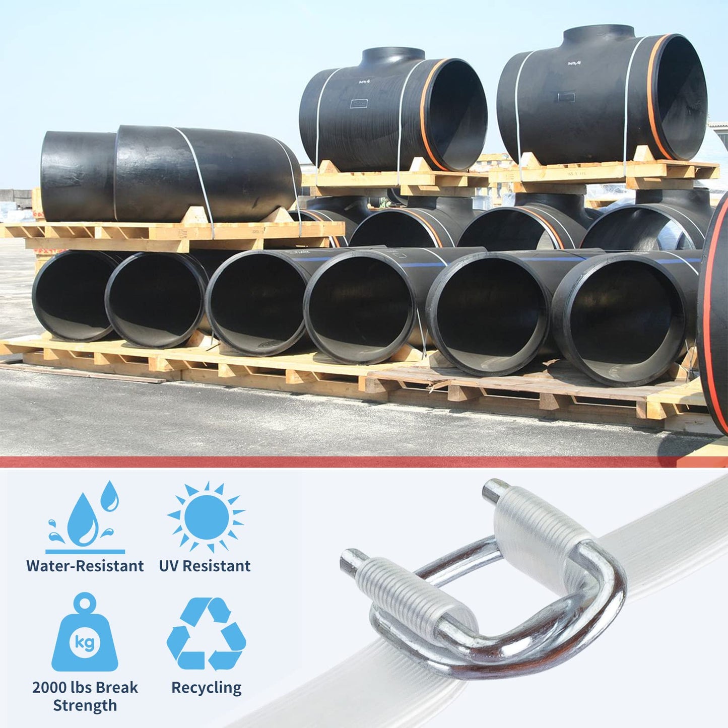 Woven Cord Strapping Kit, 2000 lbs Break Strength, Heavy Duty Strapping Tensioner, 50pcs Strapping Buckles and 328ft Fiber Woven Cord Strapping Roll 3/4" Width Soft Polyester