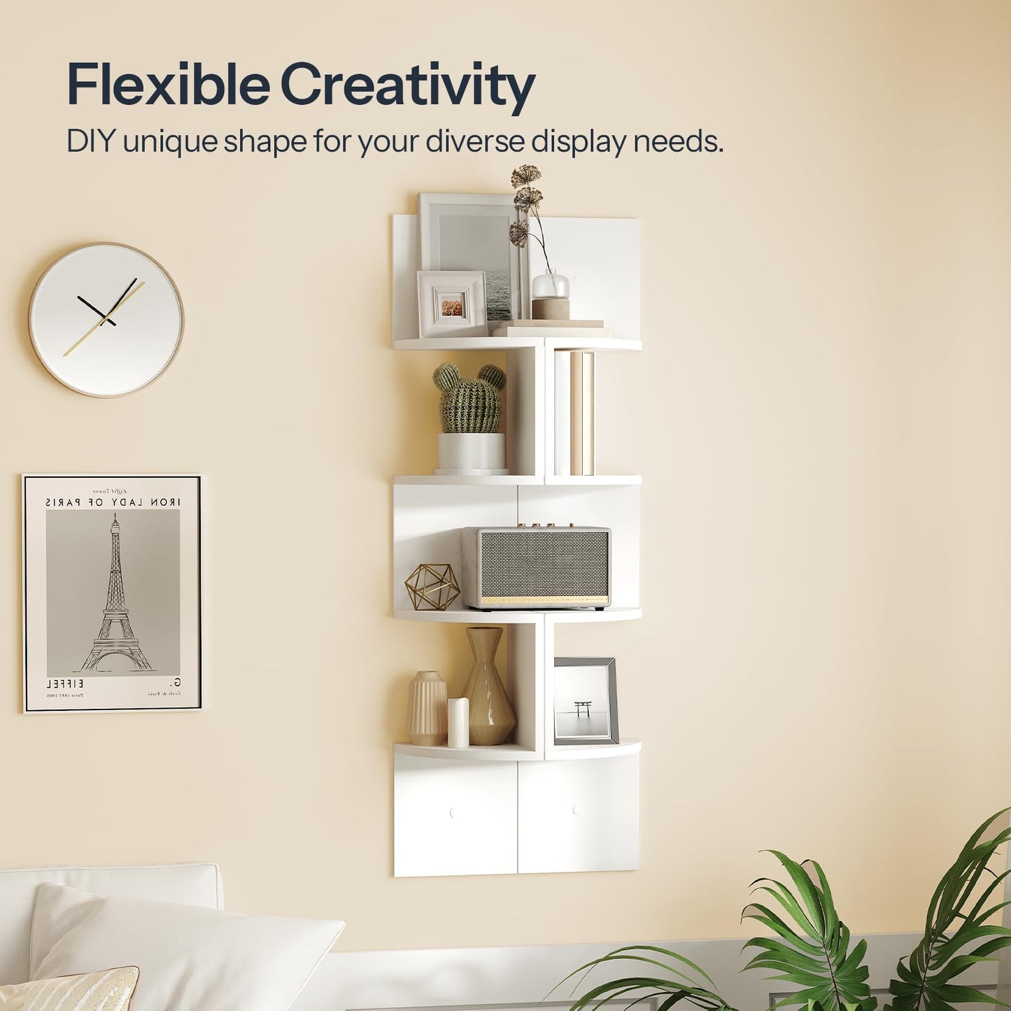 HOOBRO Corner Shelf Wall-Mounted, Set of 2 Floating Corner Shelves, 4-Tier Corner Bookshelves for Wall Decor in Living Room, Bedroom, Bathroom, Home Office, White WT25BJP201