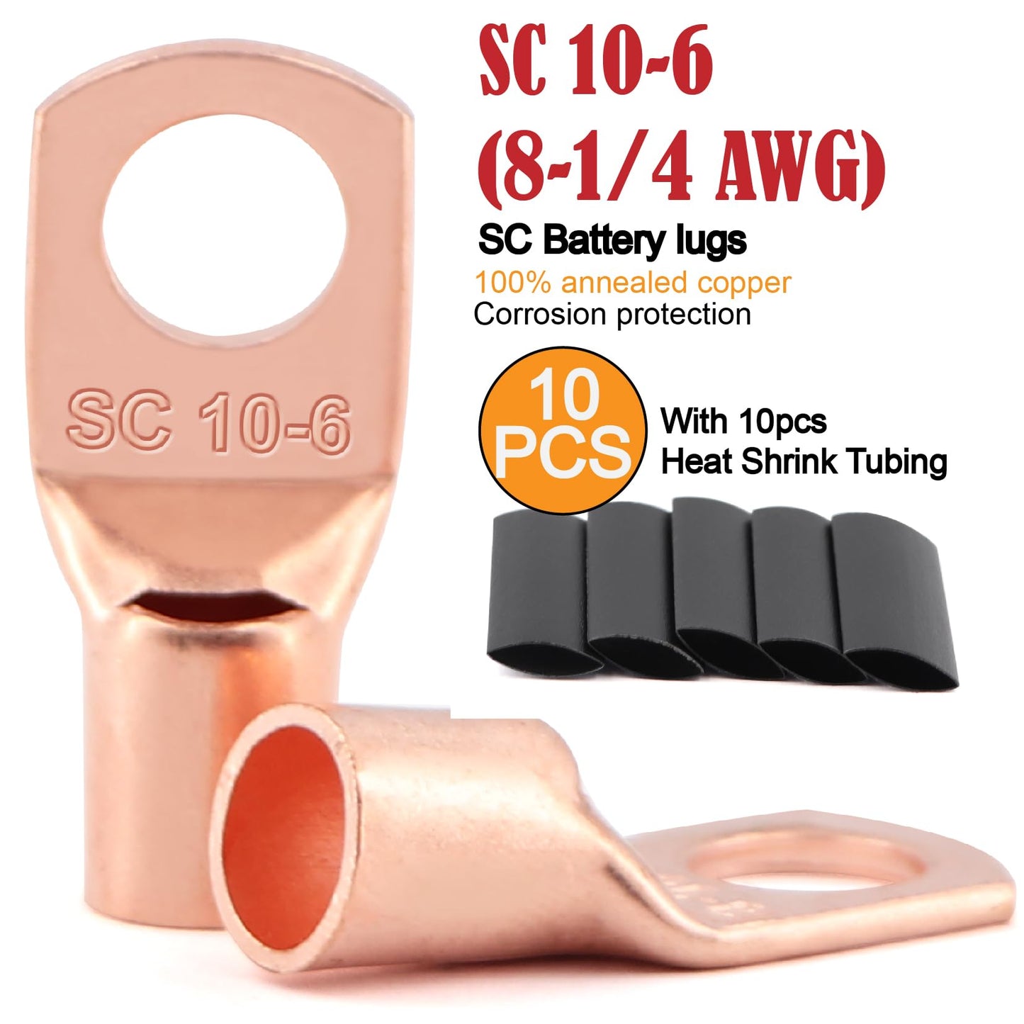 8 Gauge Wire (25FT Red+25FT Black) Copper Clad Aluminum CCA,60A Fuse Holder,20 Pcs Lugs,20 Pcs 2:1 Heat Shrink Tubes,Car Amplifier Power&Ground Cable,Primary Automotive Wire
