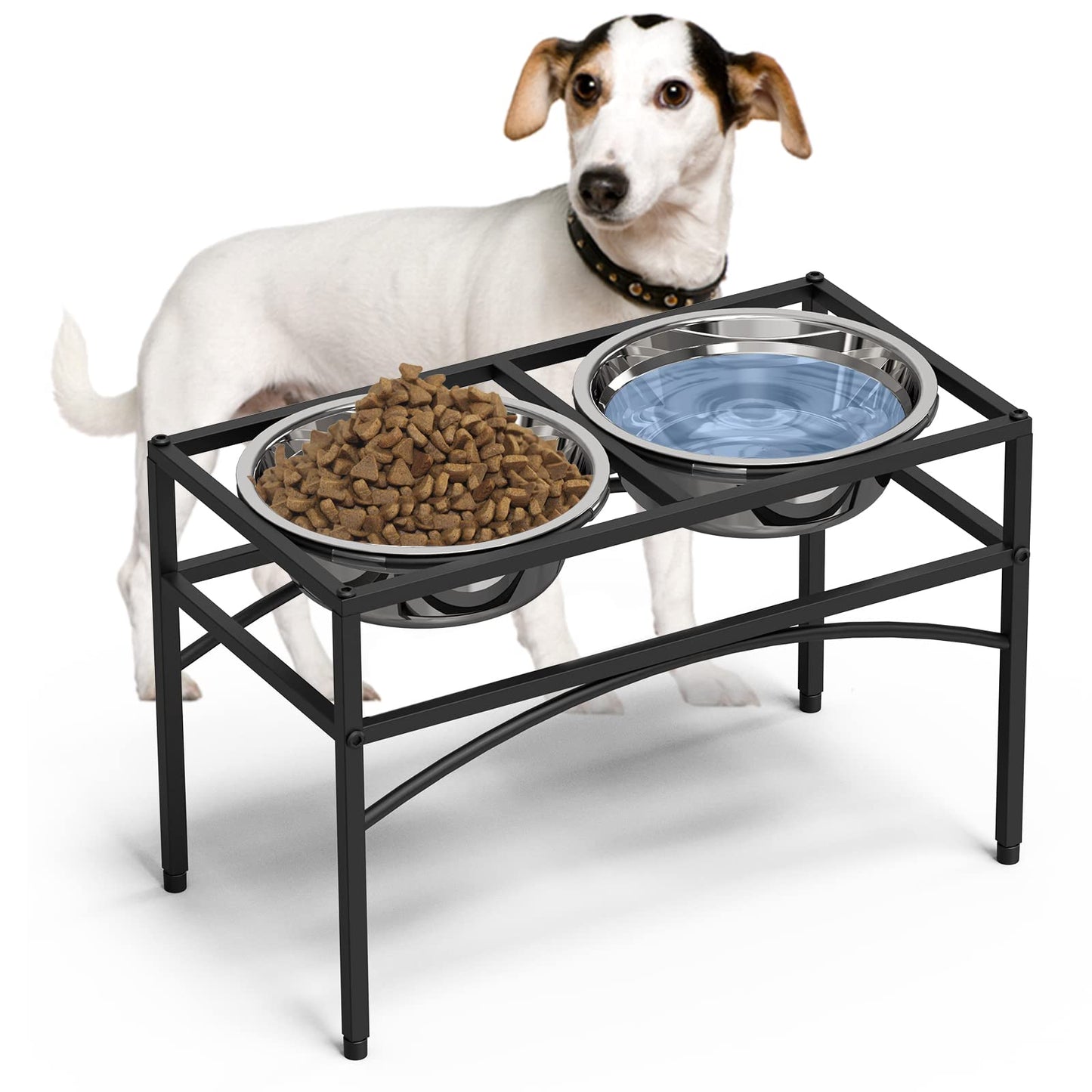 LUEXBOX Dog Bowls, Raised Pet Feeder with Stand, Stainless Steel, 10.5 inch Height, Medium or Large Breeds