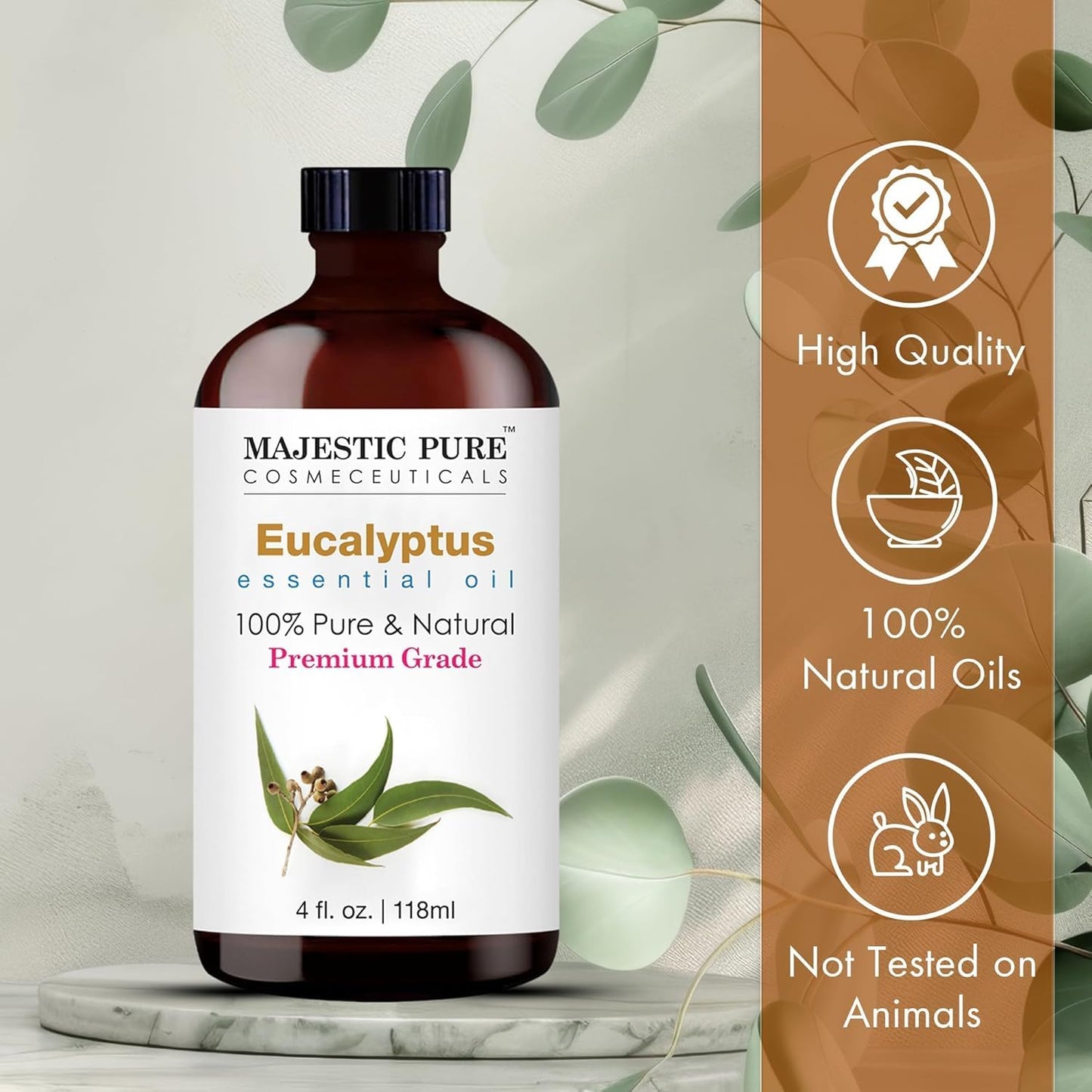 Majestic Pure Eucalyptus Essential Oil - Huge 118 ml (Set of 2) - 100% Pure and Natural Oil for Soap Making Scent- Premium Grade with Glass Dropper
