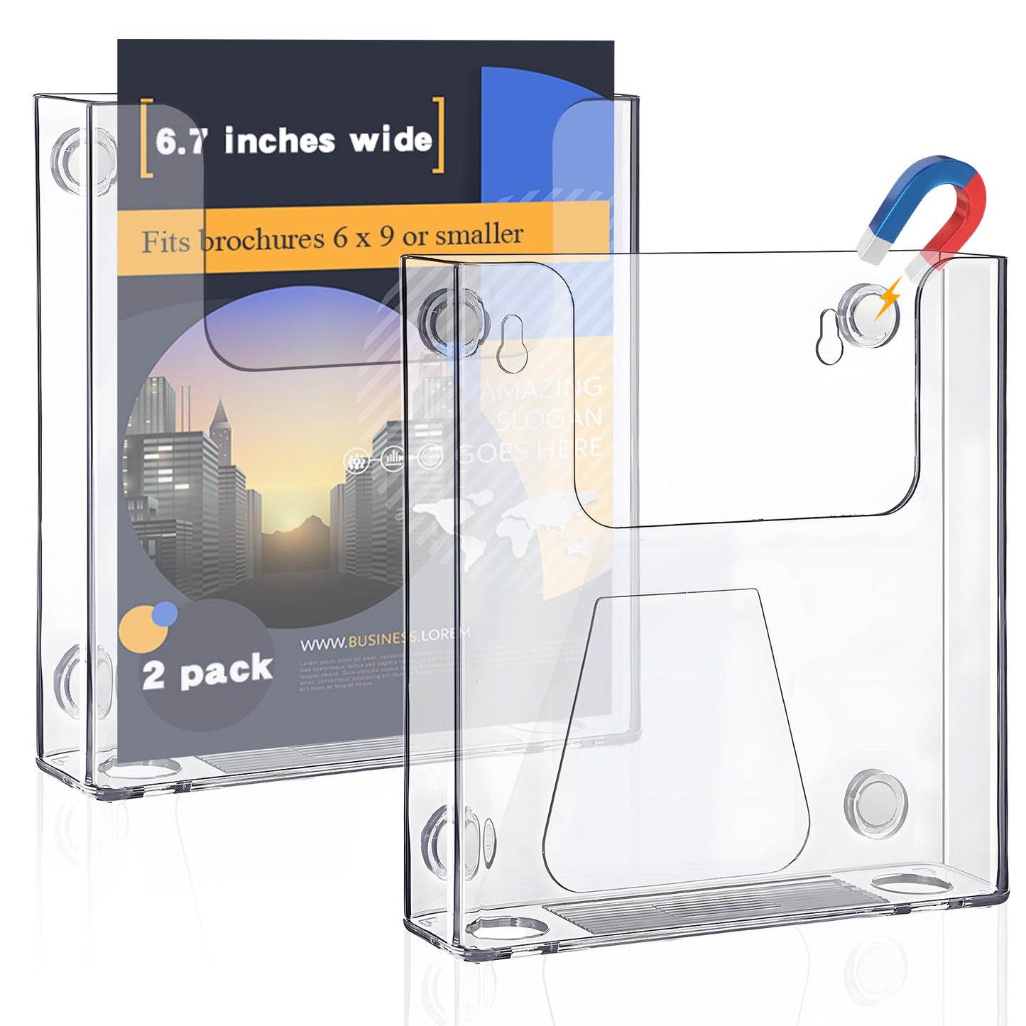 Thyle 2 Pcs 6.7 Inch Acrylic Brochure Holder Wall Mount Flyer Holder Clear Literature Organizer magnetic File Magazine Display Stand Plastic Pamphlet Organizer Mail Display Stand for Wall