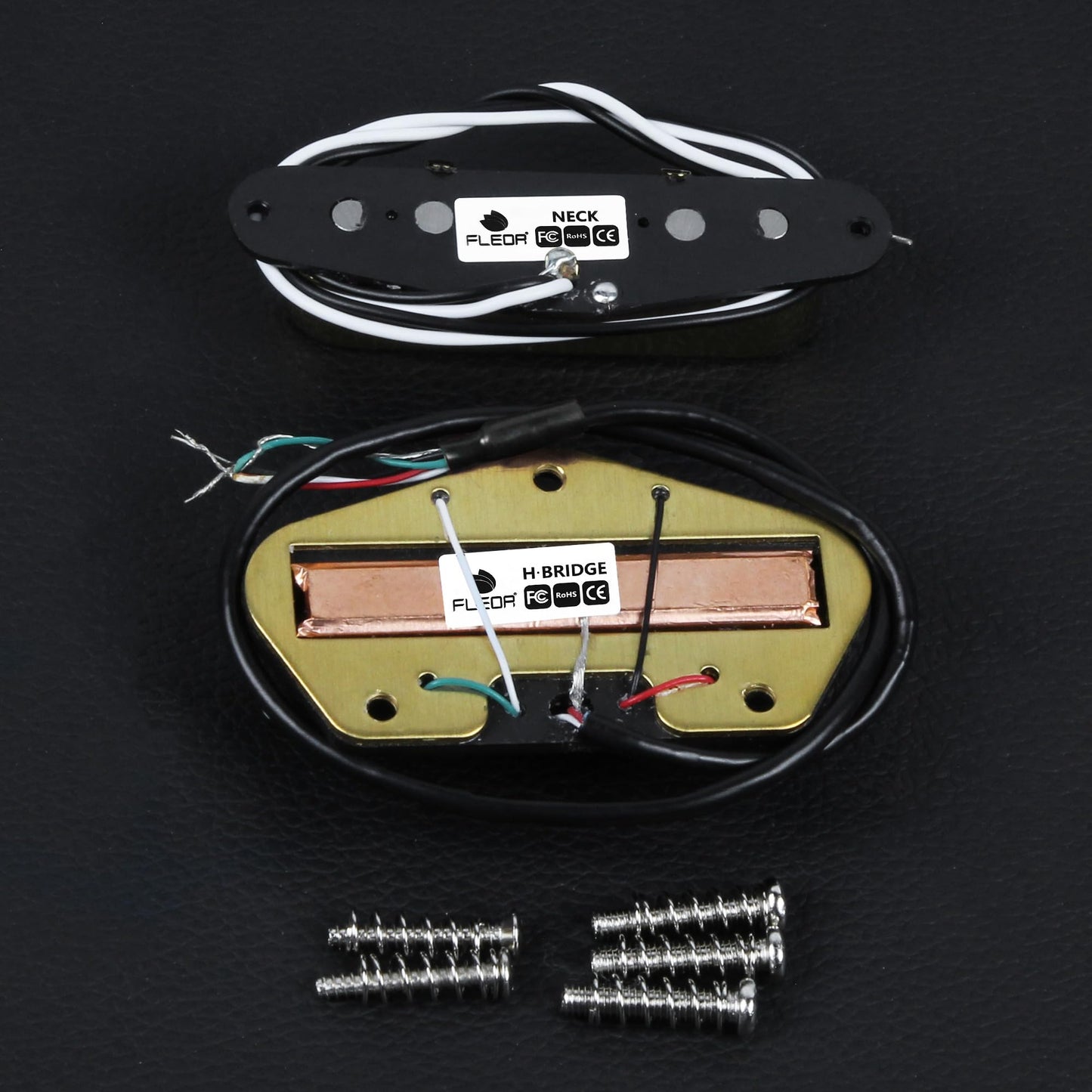 FLEOR Alnico 5 Tele Pickups Set Neck Pickup and High Output Hot Dual Rail Bridge Humbucker Pickup Set,Black