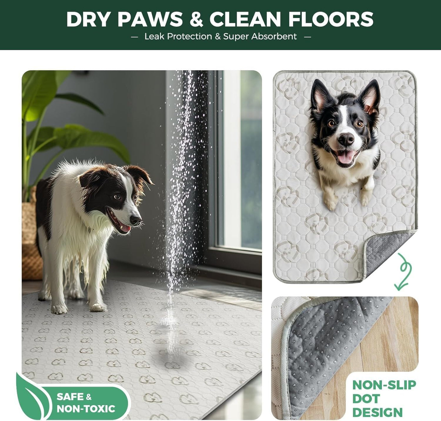 FXW Washable Pee Pads for Dogs(Playpen not Included), 63"" x 39"" Puppy Pads with Super Absorbent, Specifically Designed for 24inch 6 Panels Dog Playpen, Rectangle, Khaki