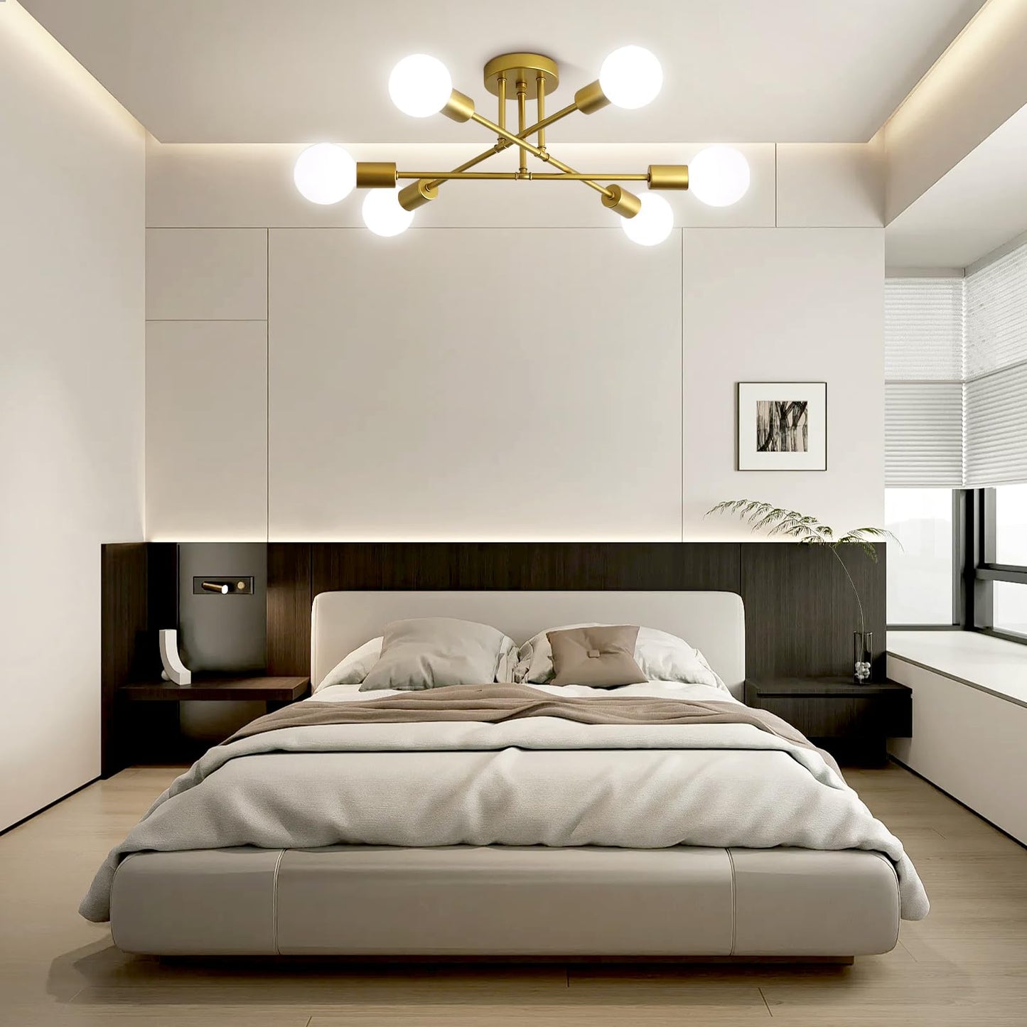 Ceiling Light, 6-Light Sputnik Chandelier,Direction Adjustable Light Fixtures Ceiling,Modern&Stylish Gold Dining Room Light Fixtures,Industrial Kitchen Light Fixtures