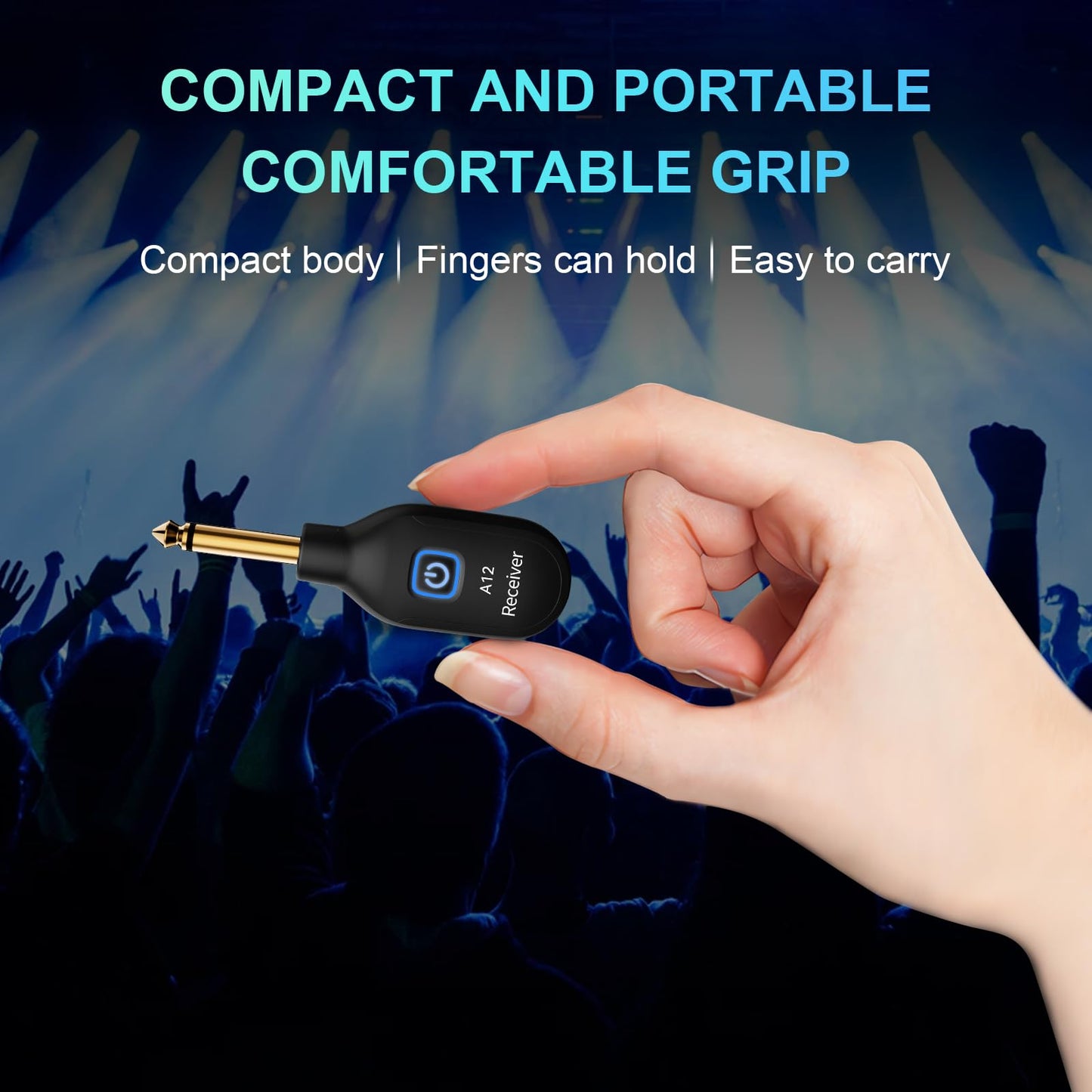 A12 Wireless Guitar Transmitter Receiver - 2.4GHz System, 24-bit 48KHz Audio, 100ft Range, No Latency, Rechargeable, Easy Pairing for Electric Guitar & Bass - Accessories (2TX+1RX)