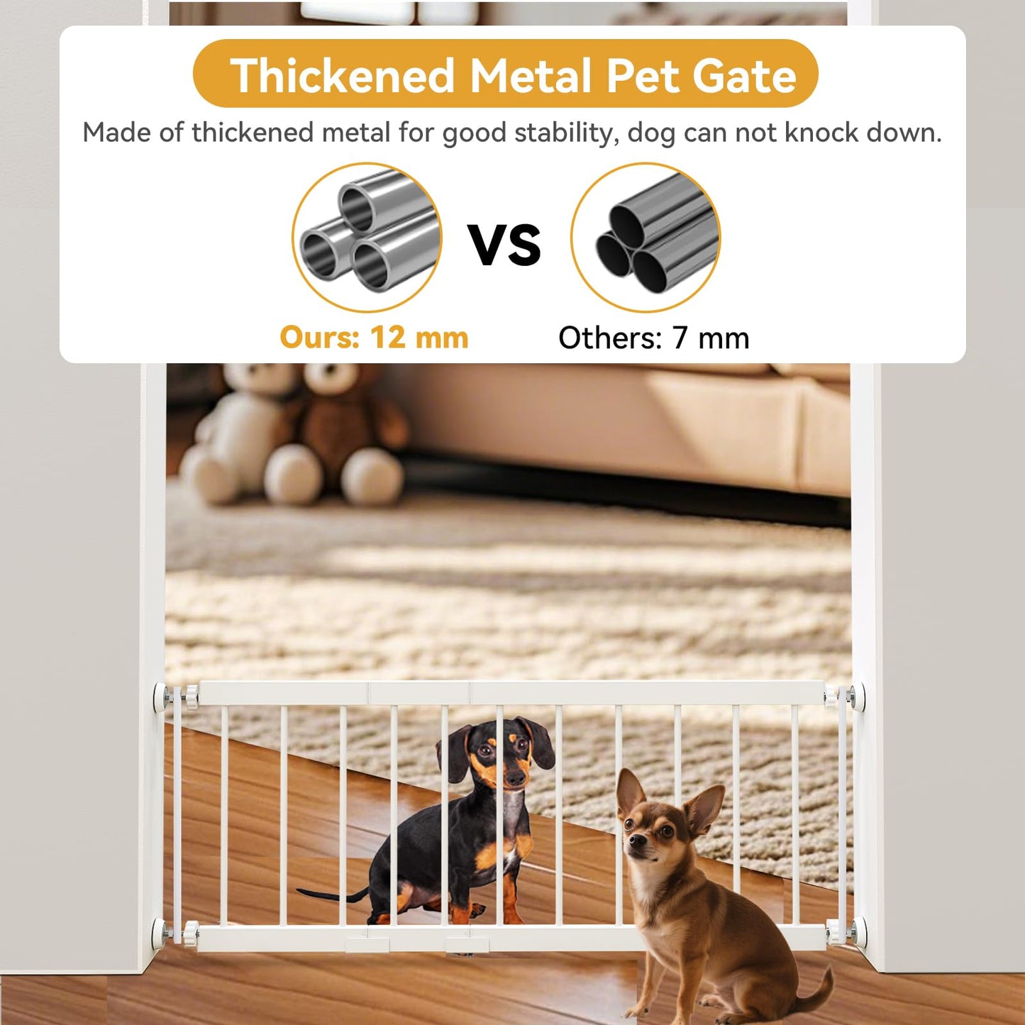 Dog Gate Indoor for Small Dogs or Breeds, 10'' High Short Dog Gate to Step Over, 18“-45” Wide Small Pet Gate with 3 Extension Kits for Doorways & Stairs