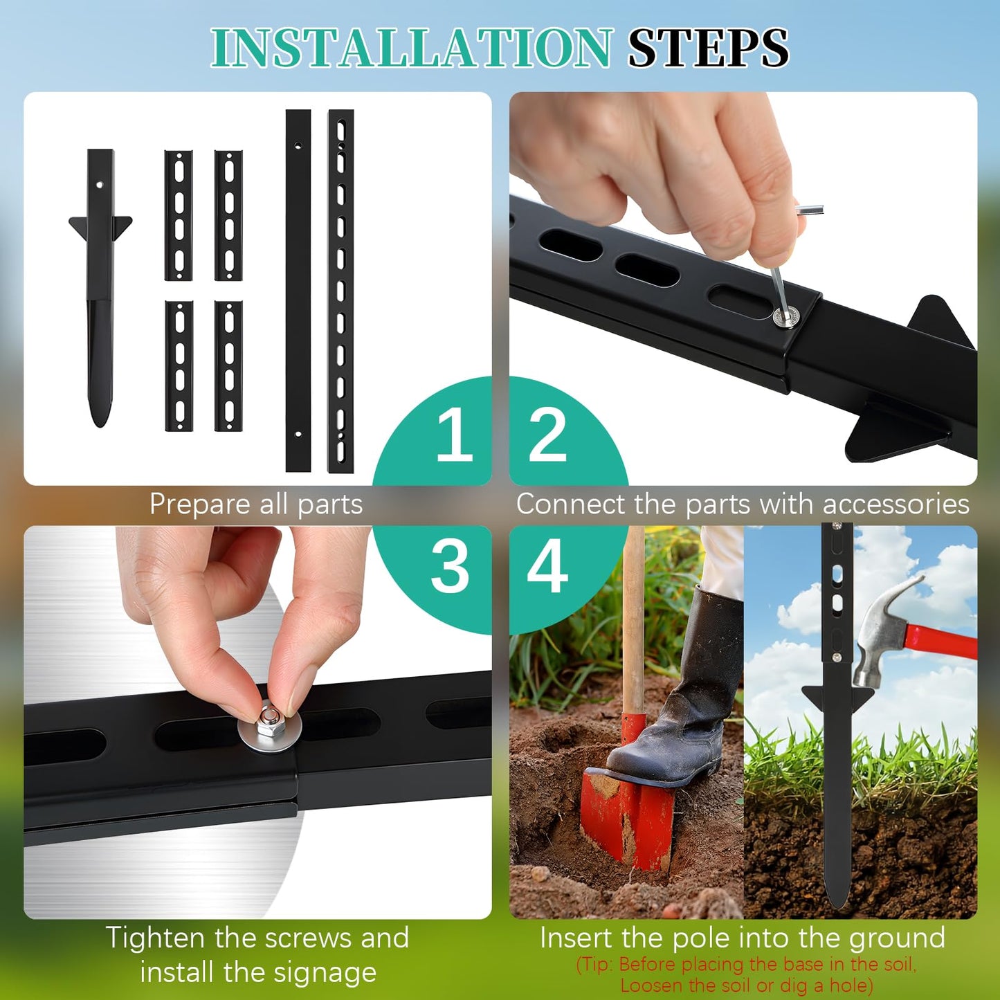 Danoib Yard Sign Stakes, 4.3ft Heavy Duty Sign Stake Post, Rust, Wind & Dust Resistant Sturdy Metal Stake for Ground Yard Lawn Fits Sign 7 to 14 Inch