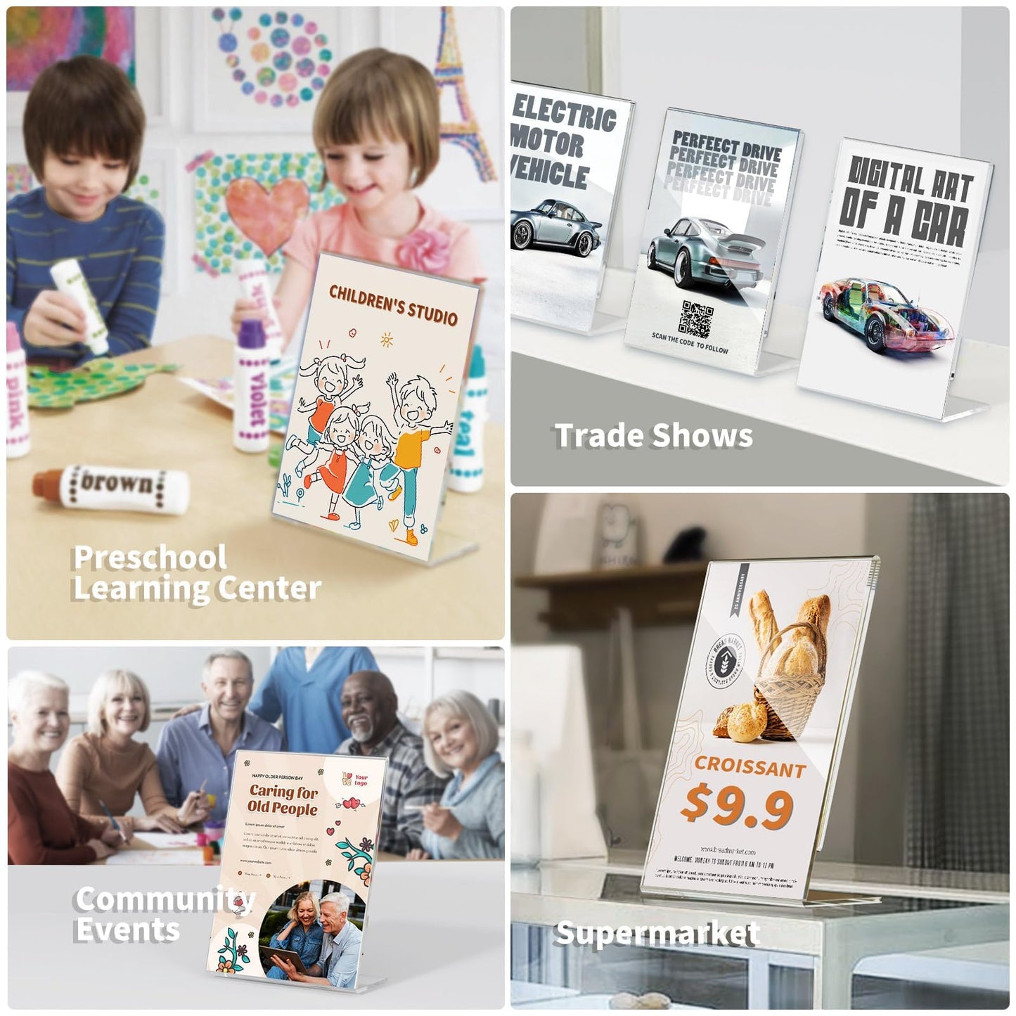 NIUBEE 12Pack 8.5x11 Acrylic Sign Holder with Vertical Slant Back, Clear Plexiglass Sign Holder Photo Frames, Flyer Document Paper Display Stand for Office Desktop