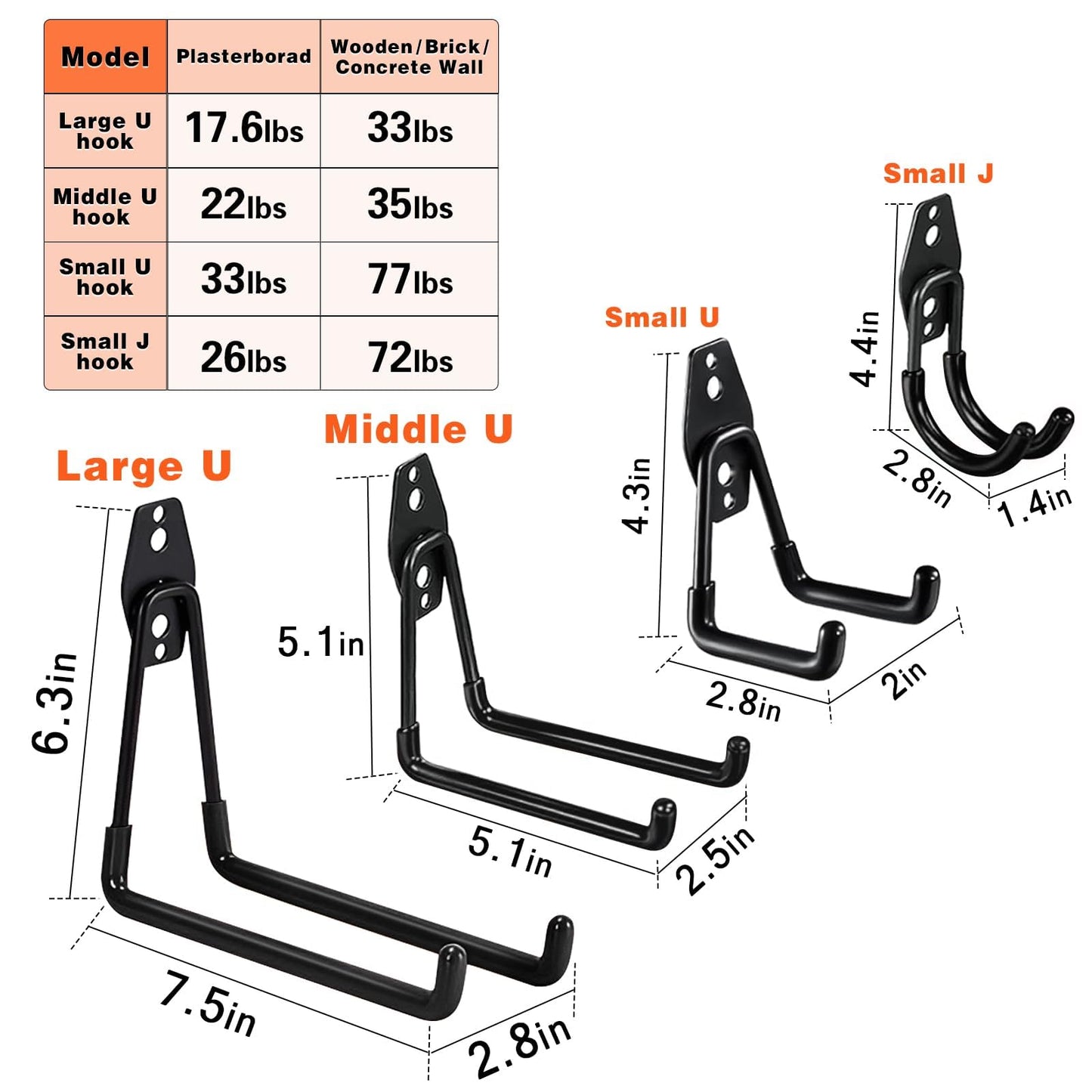 GUDEMAY 32-Pack Garage Hooks Heavy Duty - Utility Steel Tool Hangers for Garage Organization - Wall Mount Storage Organizer with Anti-Slip Coating for Ladders, Bikes and Garden Tools - Black
