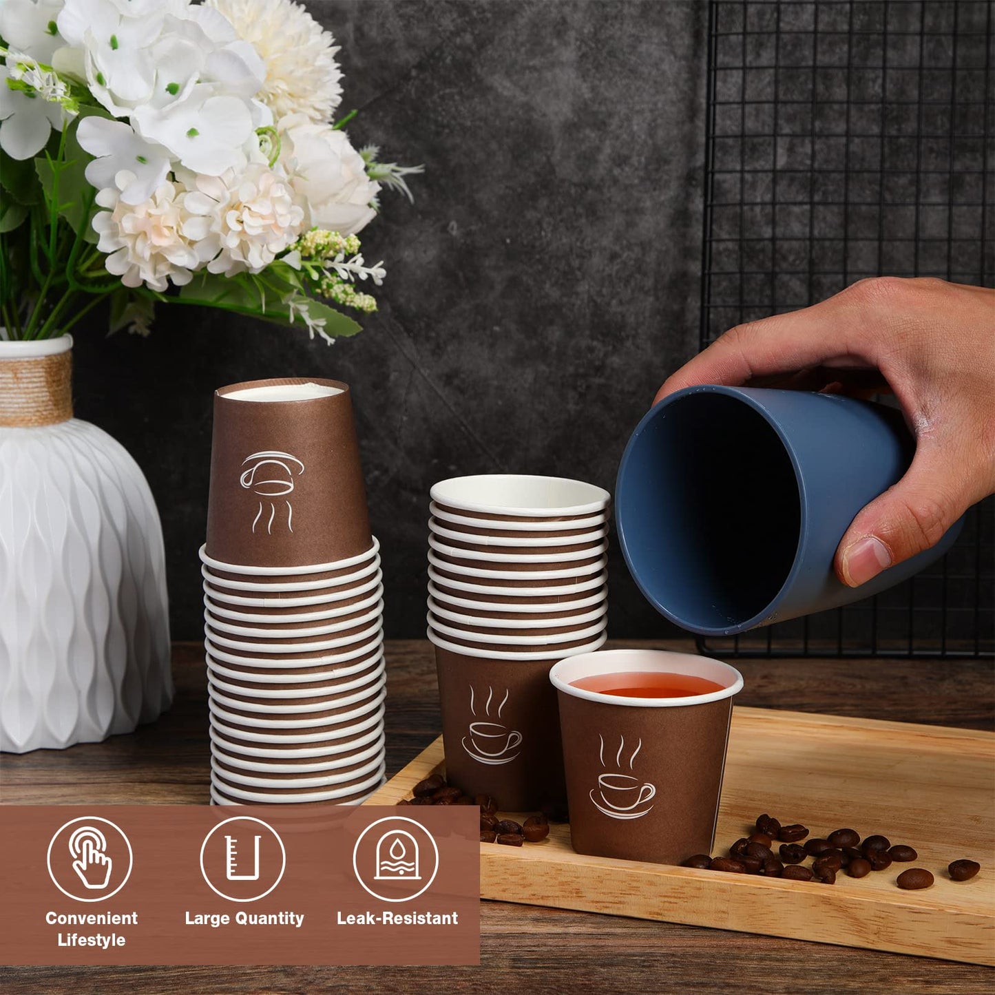 1000 Pcs Small Coffee Cups Paper Espresso Cups Disposable Mini Hot Cups Hot Cold Drinking Cups for Travel, Party, Tea, Bathroom, Picnic, Events, Brown (4 oz)