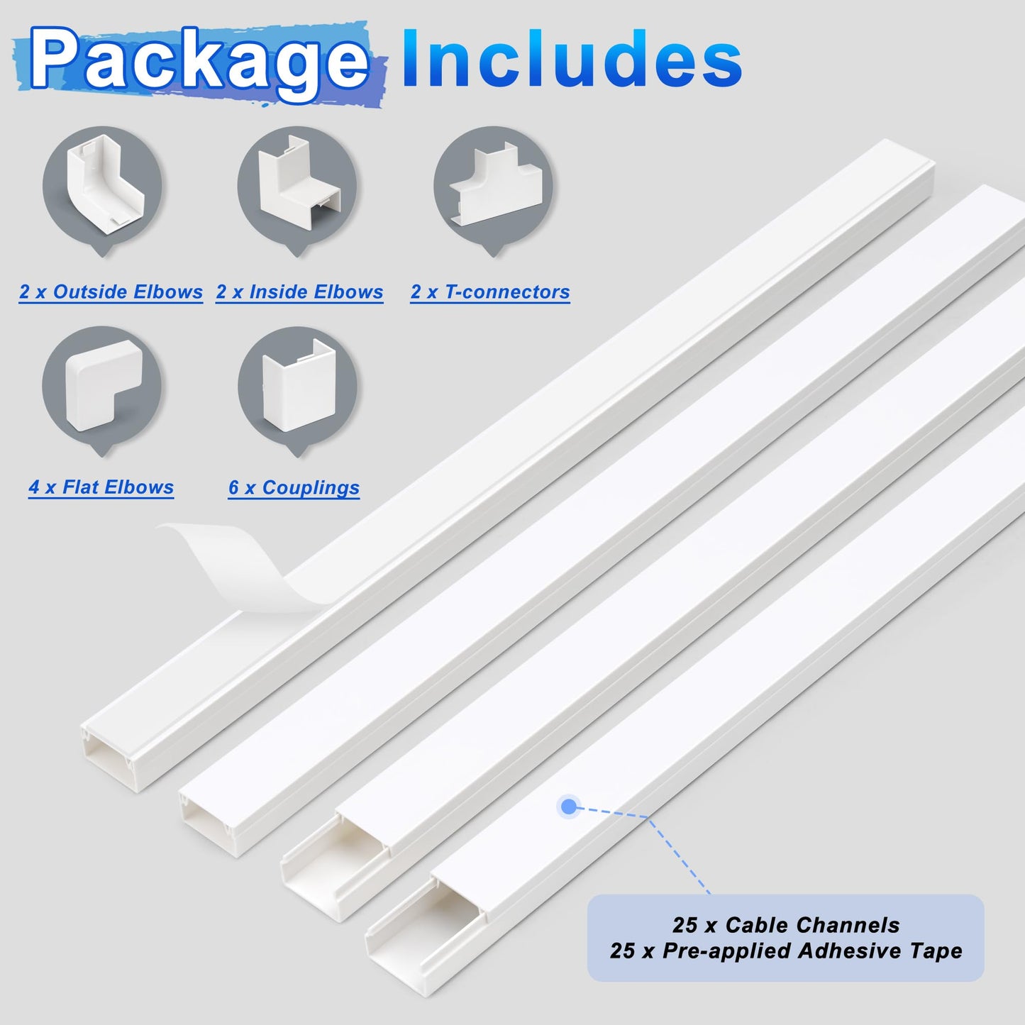 LZEOY Wire Covers for Cords Kit-392.5in Wire Hiders for TV on Wall, White Cord Cover Wall, Cable Hider Wall Mounted TVs, TV Cable Hider Kit for Wires Cover, Cord Concealer, 25 x L15.7 W0.95 H0.55 in