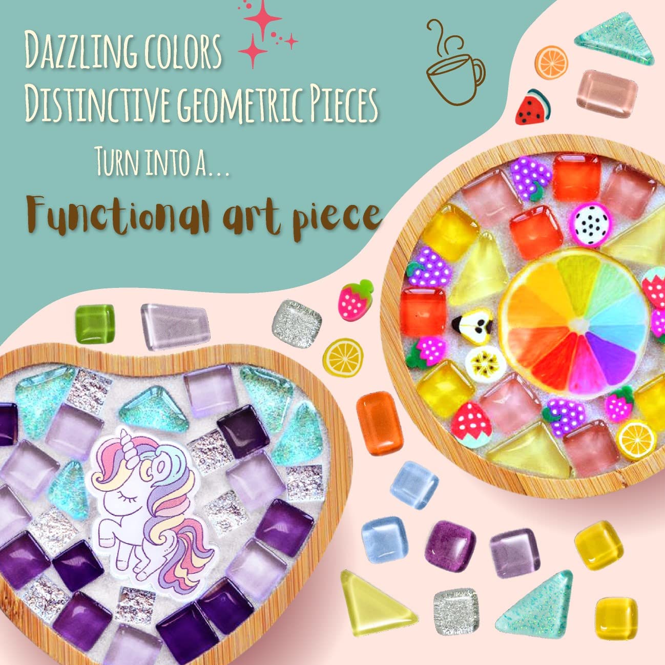 Mosaic Craft Kit - Decorate Your Own Coaster with Glass Tiles. Birthday Gift, Fun DIY Art and Craft Supplies. Girls, Kids & Teens Activity Kit