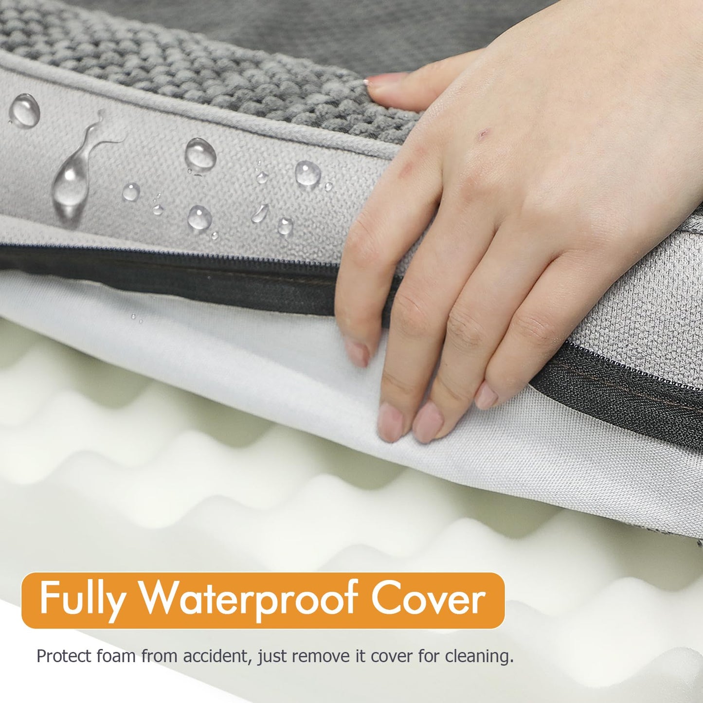 Nepfaivy Dog Bed Large Waterproof - Bolster Dog Bed for Large Dogs with Removable and Washable Cover, Dark Grey, 91x68cm