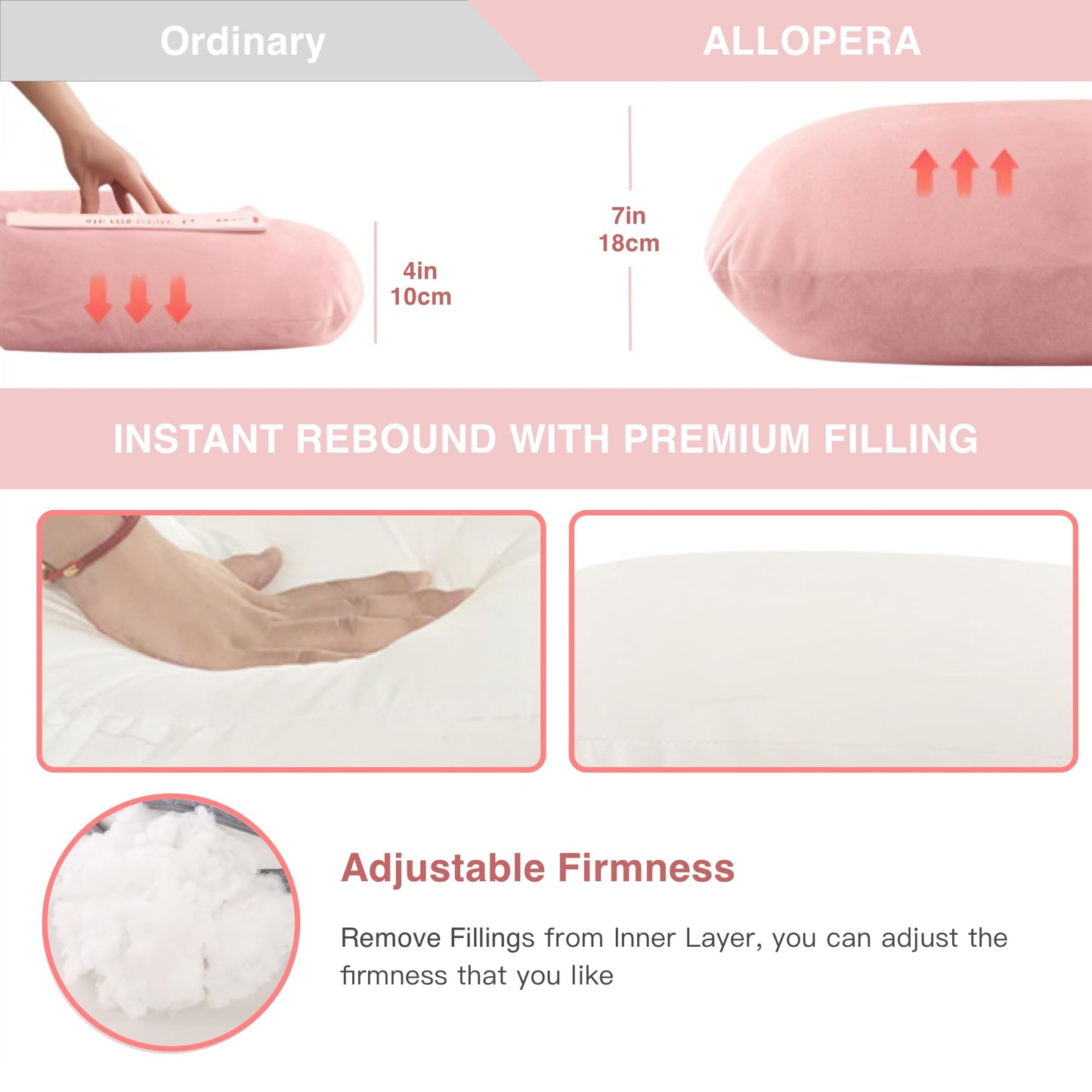 ALLOPERA Pregnancy Pillow, Full Body Maternity Pillow 57 inch, with Removable Washable Cover - Sleep Support for Legs, Back, Neck, Shoulder, HIPS, Belly for Pregnent Women, Jersey Knit Cotton (Pink)