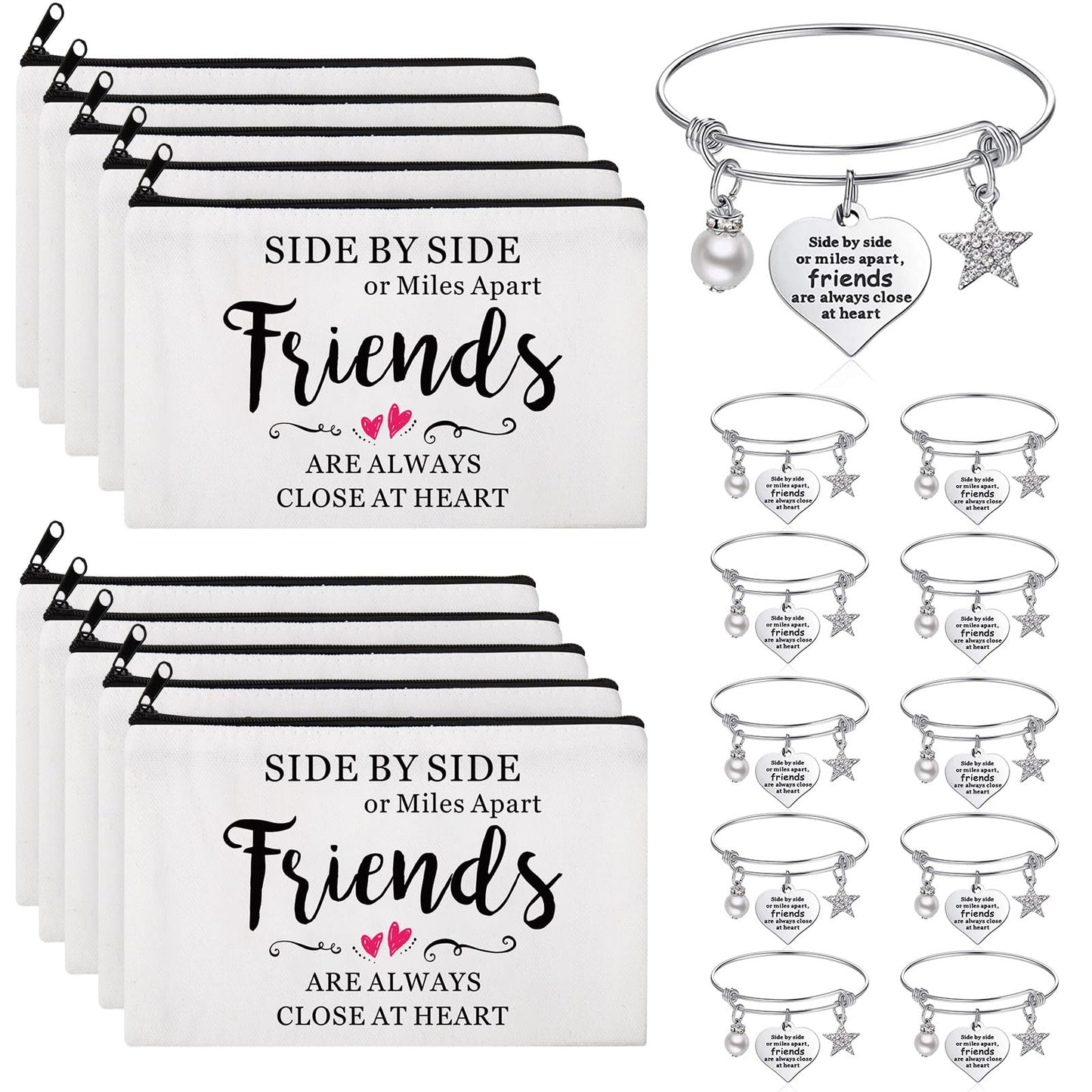 Abbylike 20 Pieces Friends Gifts Bulk for Women Friendships Bracelet Makeup Bag Friendsgiving Long Distance Gifts for Galentines Valentine Day Friend Group Birthday Family Sister