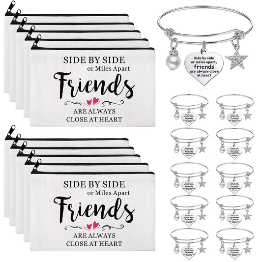 Abbylike 20 Pieces Friends Gifts Bulk for Women Friendships Bracelet Makeup Bag Friendsgiving Long Distance Gifts for Galentines Valentine Day Friend Group Birthday Family Sister