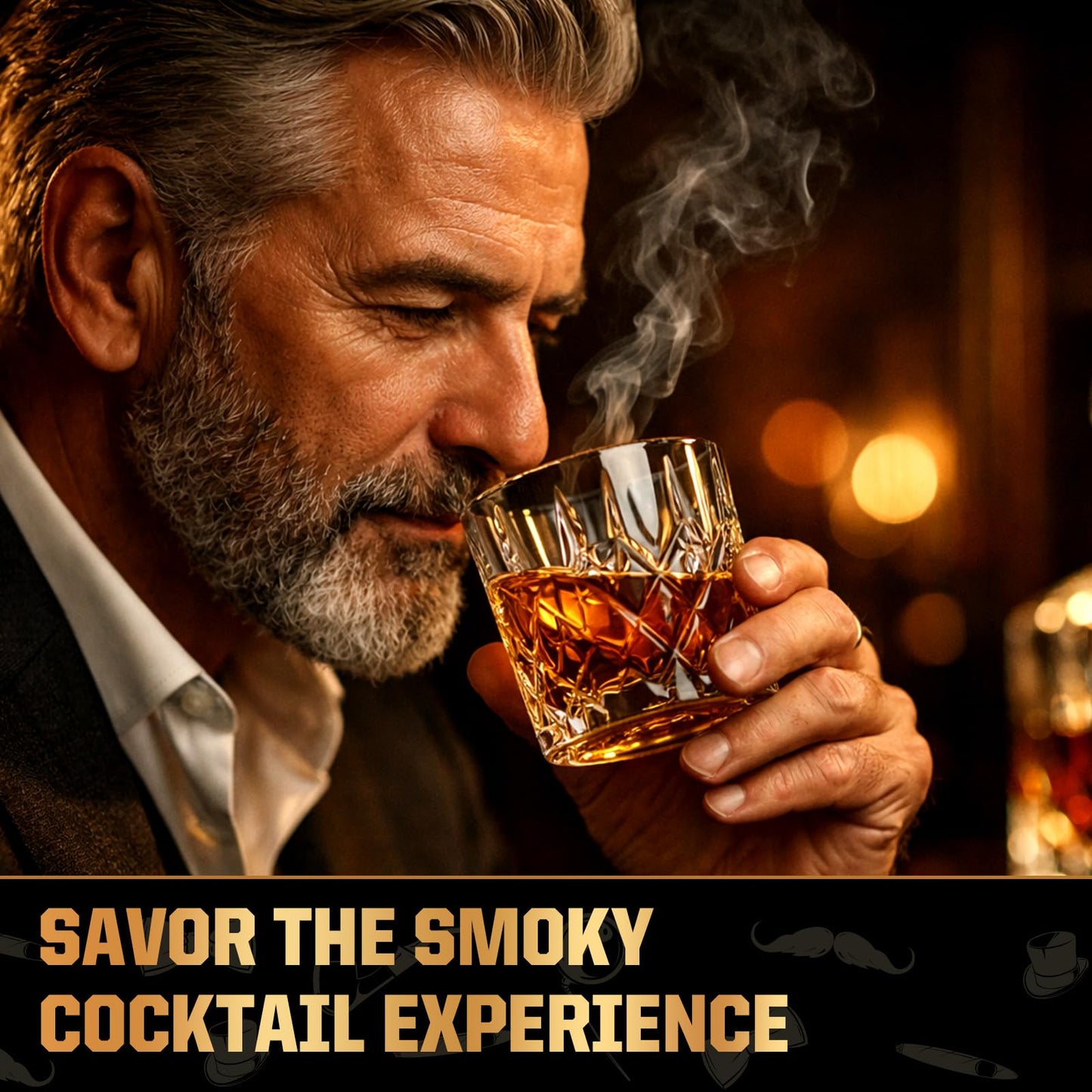 Whiskey Smoker Kit with Torch- 6 Wood Chip Flavors, 4 stainless steel ice cubes - Cocktail Smoker Infuser Kit for Bourbon & Old Fashioned, Birthday Whiskey Gifts for Men, Dad(Without Butane)