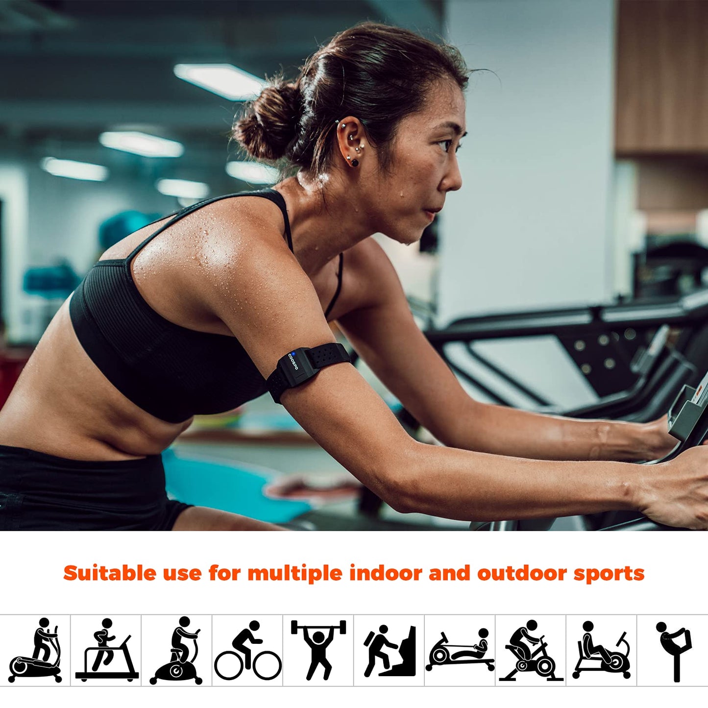 COOSPO Armband Heart Rate Monitor HW706, Bluetooth4.0 ANT+ HR Optical Heart Rate Sensor for Sport Fitness, Chargeable Dual HR Band IP67 HRM, Compatible with Peloton,Wahoo,Polar,Strava,Zwift,DDP Yoga