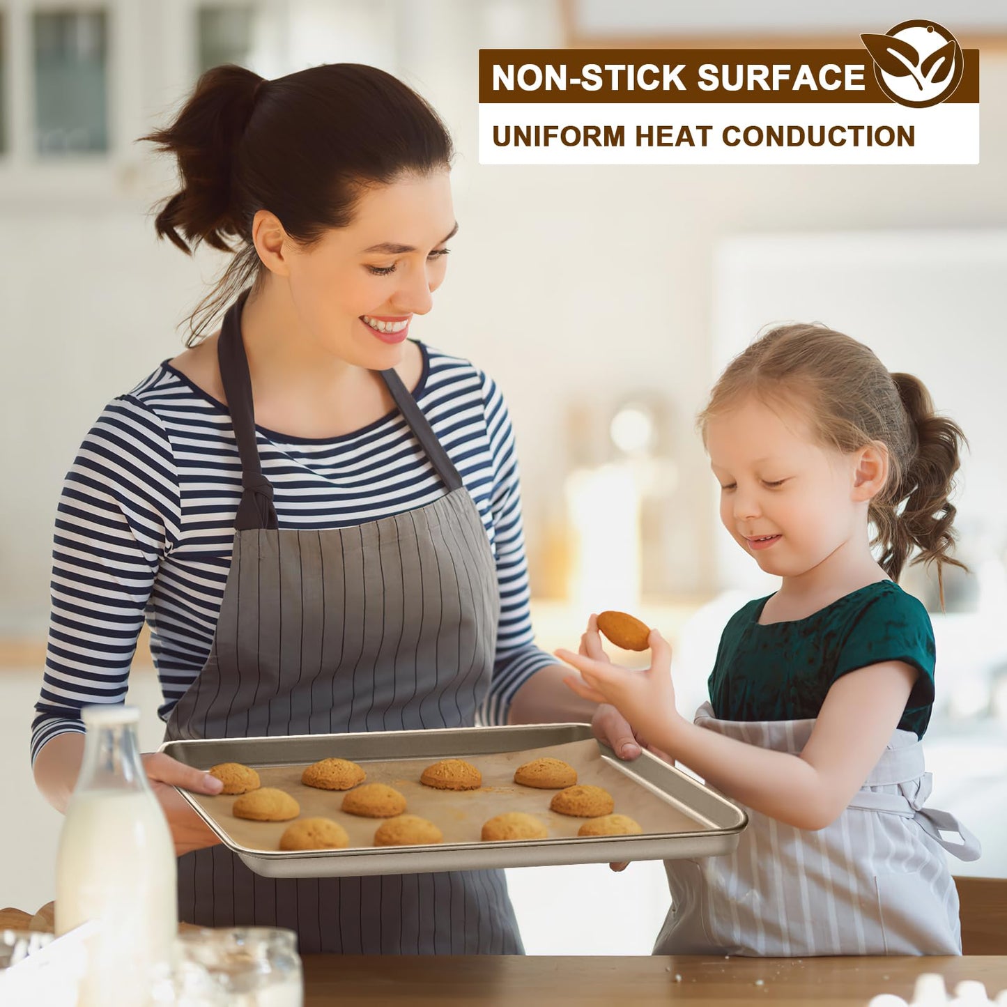 Wildone Baking Sheet Pan Set, Commercial Cookie Sheets for Oven, Nonstick Carbon Steel Half Sheet Pan 17.5x12in, Heavy Duty & Easy Clean（2 Pack）