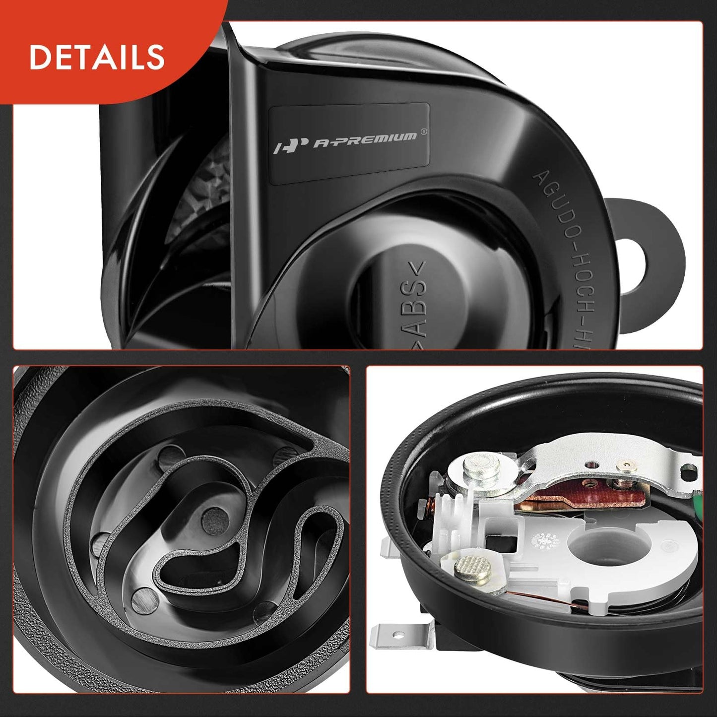 A-Premium Dual Snail Horn High Low Universal Electric Horns - 12V 110dB - Compatible with most Passenger Cars, Commercial/Off-Road Vehicles, Gas Cars, Electric Cars, Motorcycles & Trucks, 80 mm