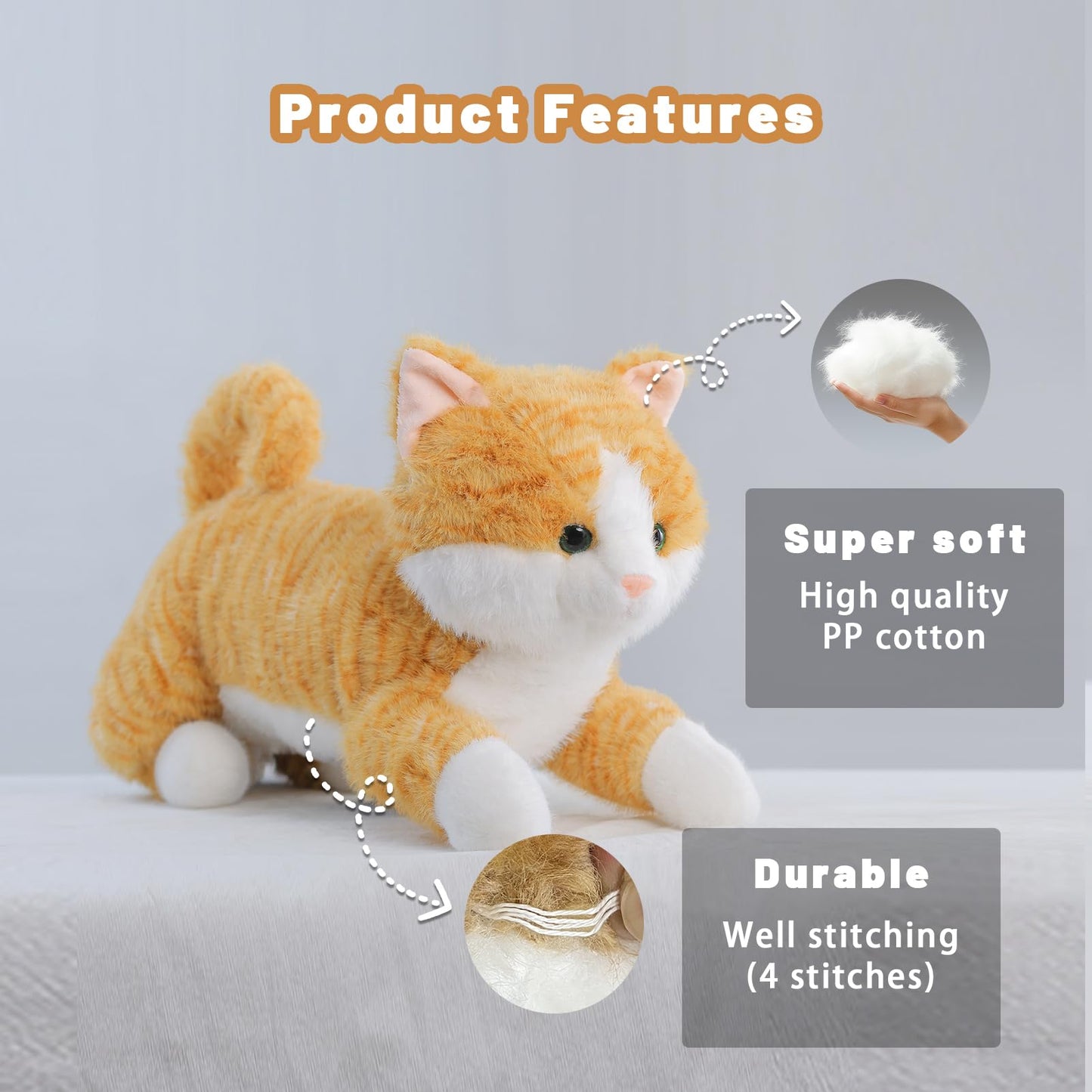 Weighted Stuffed Cat 19" 2Lbs, Realistic Cat Stuffed Animal for Kids and Adutls, Soft Orange Weighted Plush Animal Pillow Toy