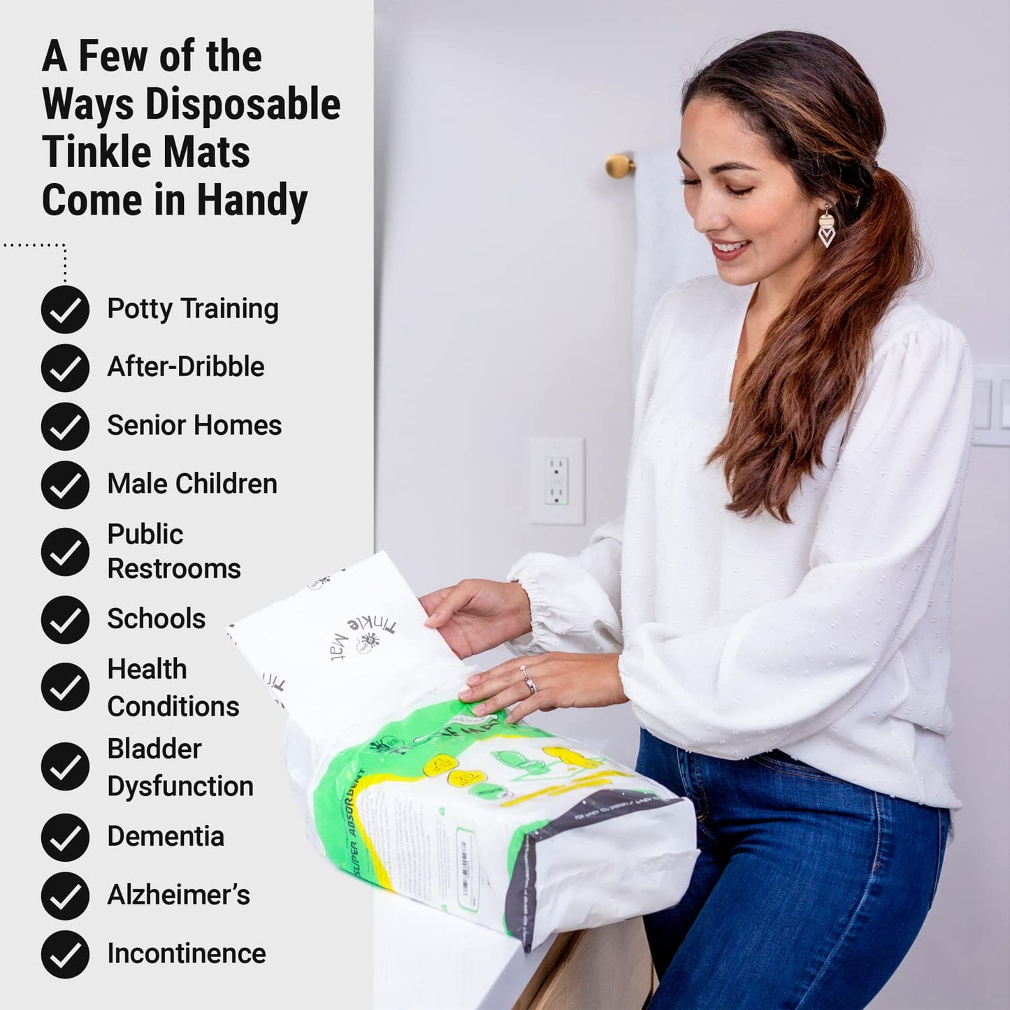 Tinkle Mat Disposable Toilet Commode Mat - 24 x 24 Inches, 20 Pack, Unscented