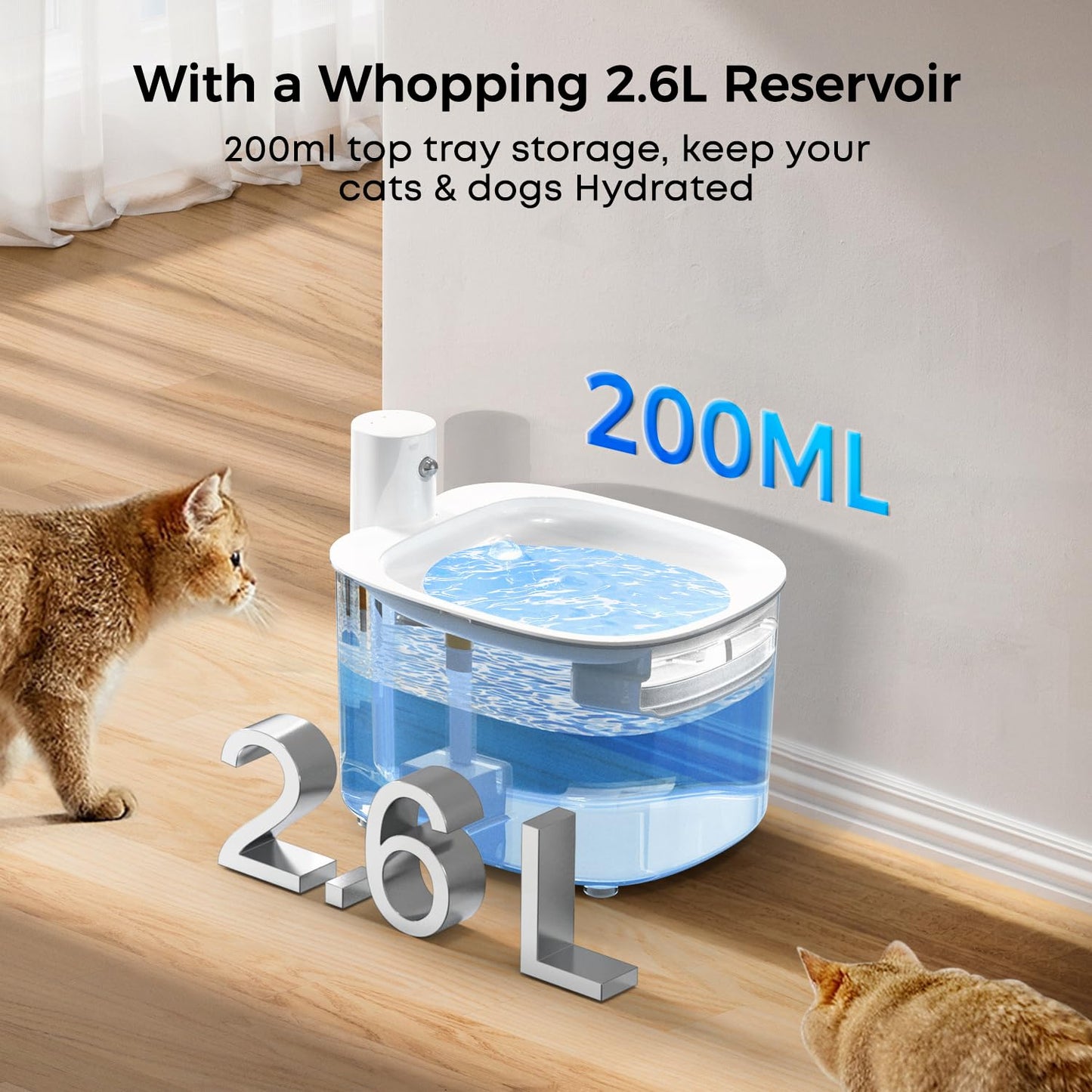 Wireless Cat Water Fountain, 88oz / 2.6L Cat Fountain Battery Operated, Cordless Pet Water Fountain for Cats & Dogs with Motion Sensor, Ultra Quiet Pump, Multi-Filtration