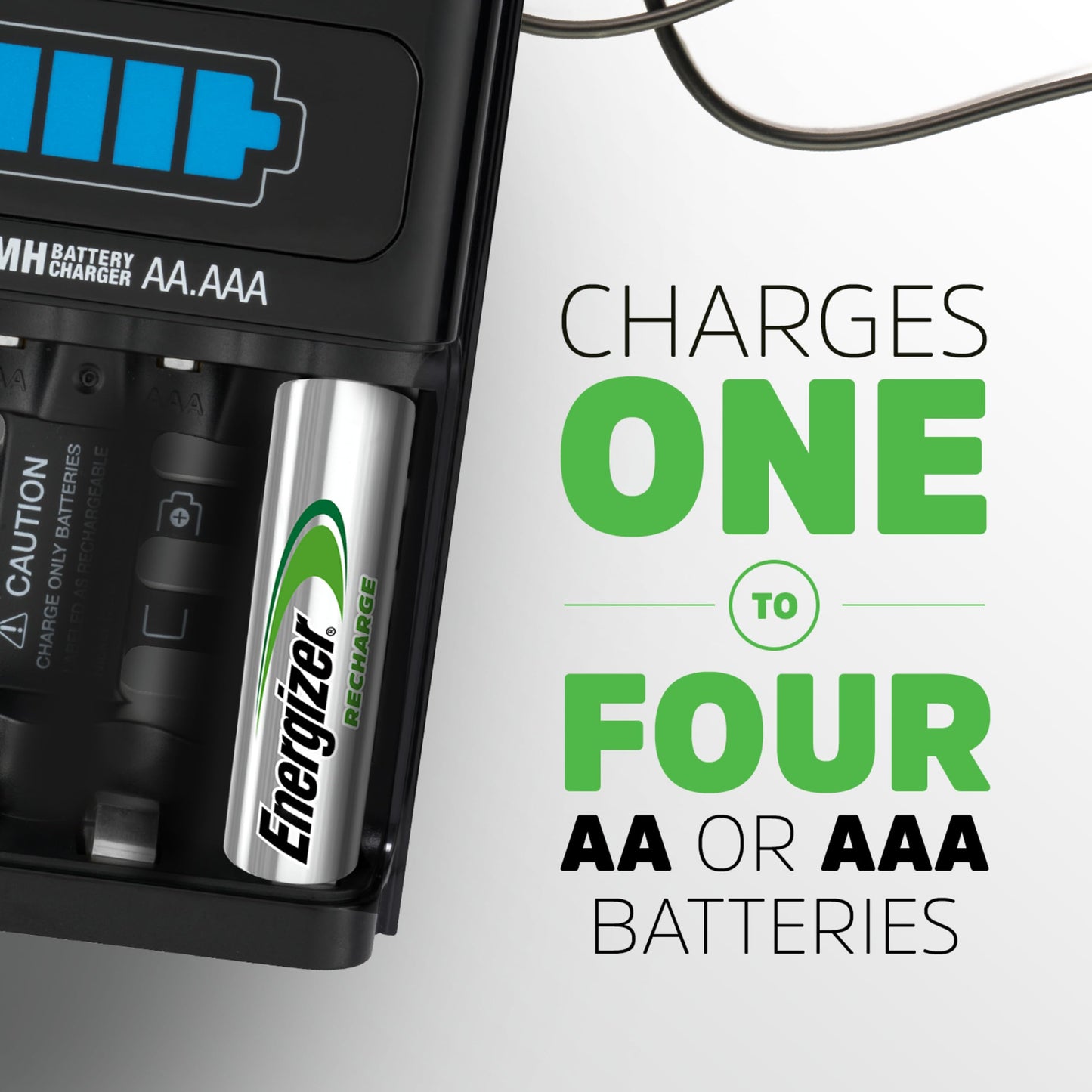 Energizer Rechargeable Battery Charger for C Cell, D Cell, AA, AAA, and 9V Rechargeable Batteries