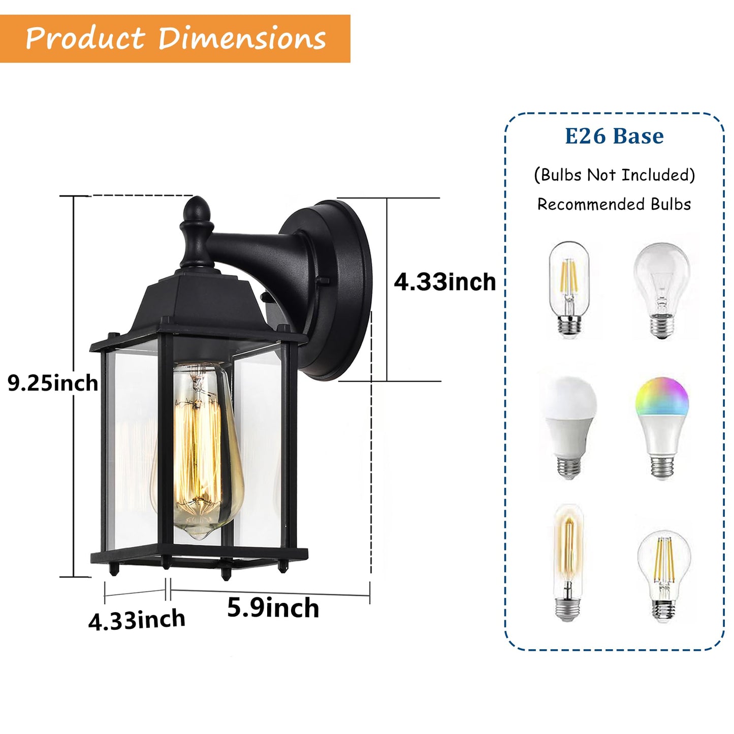 Small Outdoor Wall Lanterns 2-Pack – Black Anti-Rust Exterior Light Fixtures for Porch, Garage or Entryway – Weatherproof Wall Sconces with Clear Glass