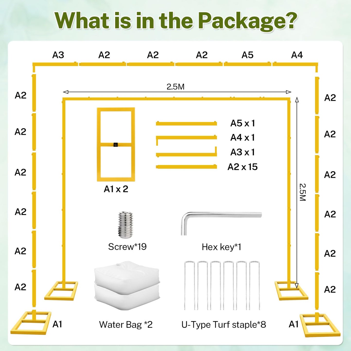 8FT x 8FT Heavy Duty Adjustable Arch Backdrop Stand, Gold Square Back Drop Metal Balloon Arch Stand Kit Frame for Party Wedding Birthday Photobooth Decorations