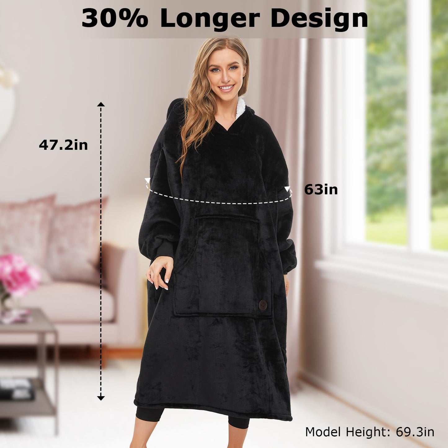 THREE POODLE Wearable Blanket Hoodie, Oversized Sherpa Sweatshirt for Adults Women Men, Warm Cozy Hooded Blanket, Gifts for Mom Girlfriend