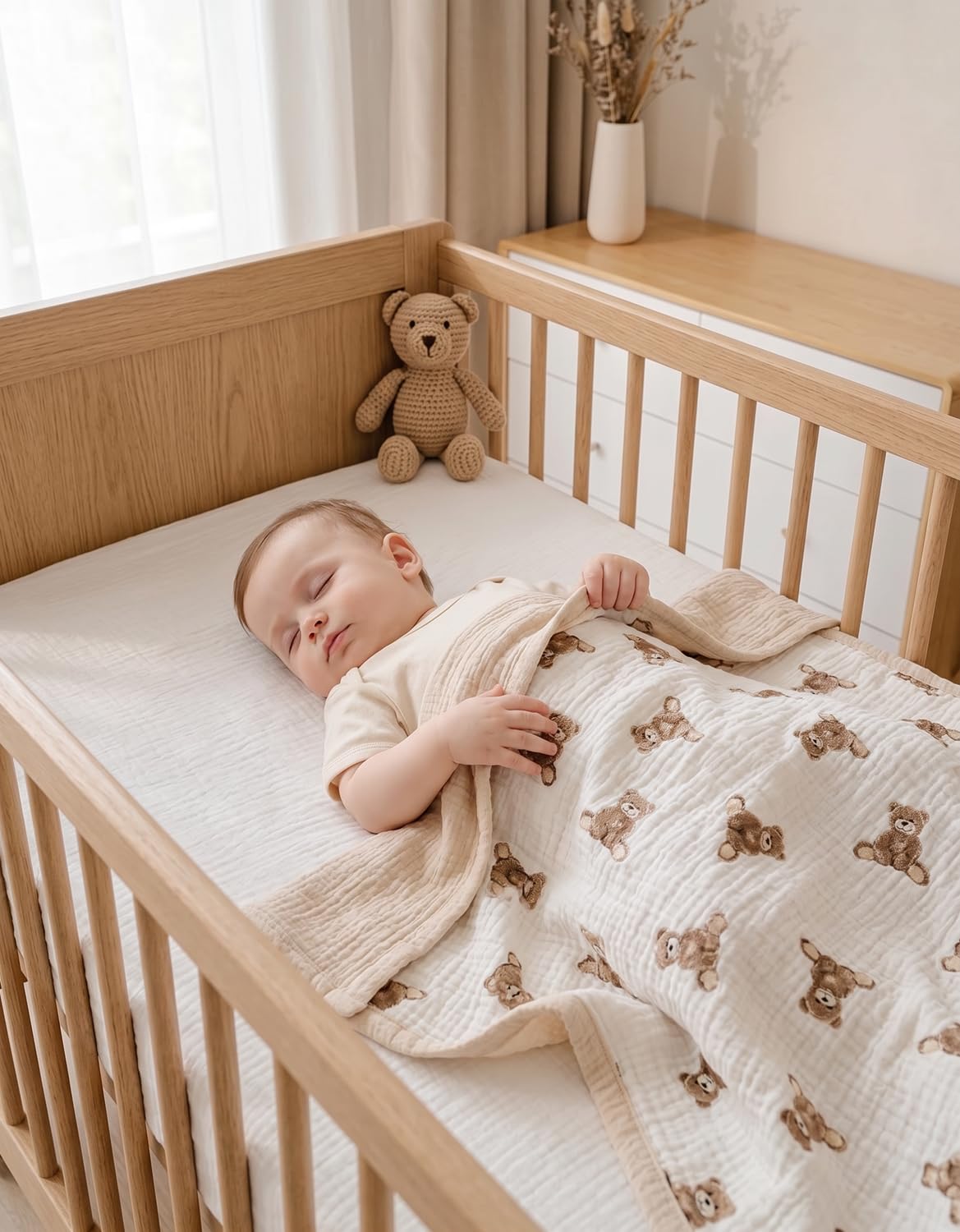 Little Jump 2 Layers Muslin Cotton Baby Blankets - Teddy Bear Toddler Quilt Crib Blanket - Gender Neutral Crib Blanket for Baby Boys and Girls 47"x 47" (Teddy Bears)
