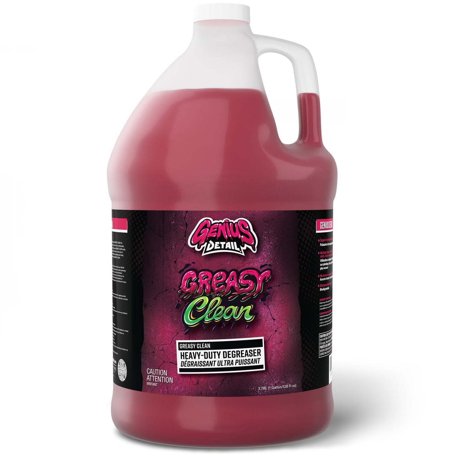 GENIUS DETAIL - Greasy Clean, Heavy-Duty Automotive Degreaser, Removes Grease and Oil Buildup, Cleans Engines, Engine Bays, Cars Parts, Trucks, Brakes, Biodegradable, Eco-Friendly - 1 Gallon / 3.78L