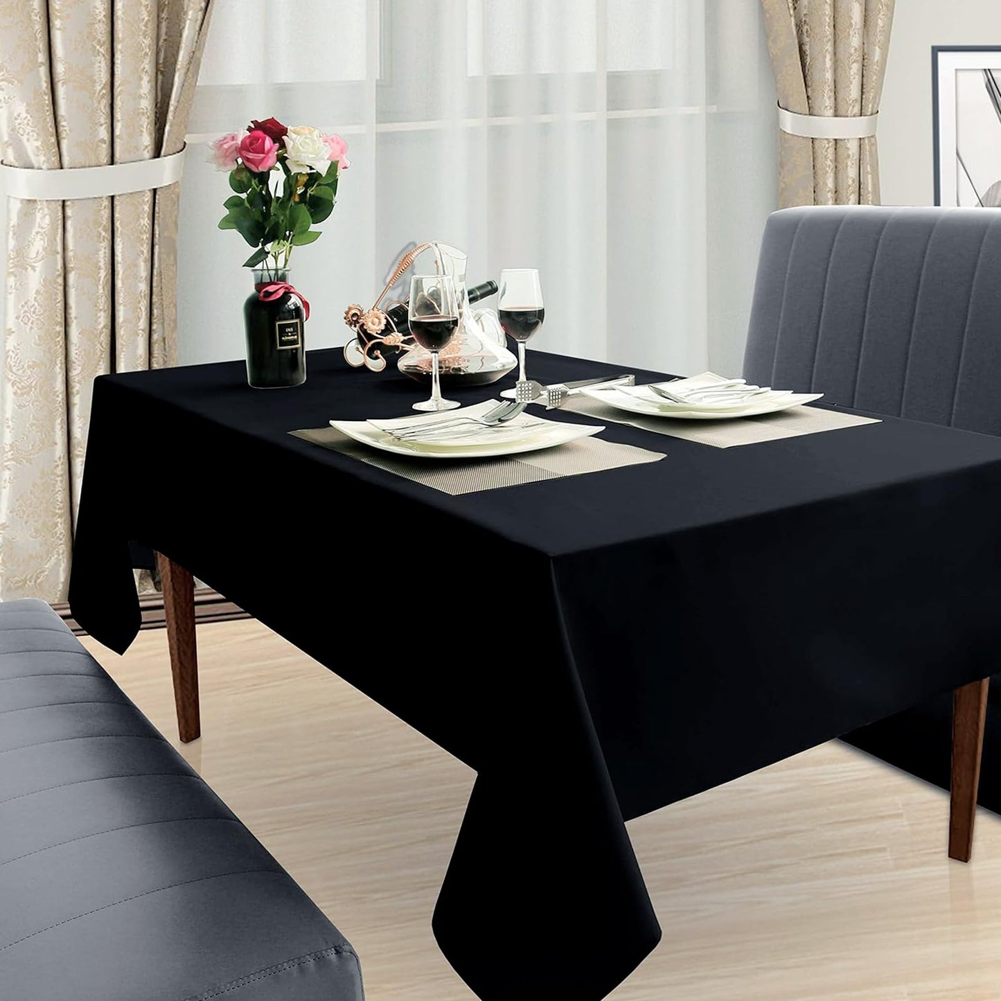 Fayavoo 8 Pack Black Table Cloth 58 x 102 Inch Rectangle Table Cover Stain and Wrinkle Resistant Washable Polyester Table Cloth for Decorative Table Cover for Dining Table, Buffet Parties and Camping
