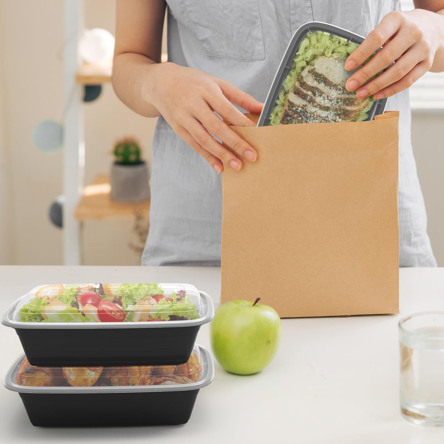 Meal Prep Containers Reusable 38oz - Food Containers with Lids 50 Pack, Disposable to Go Containers, Leakproof Food Prep Containers, Stackable, Takeout, BPA-Free, Microwave/Freezer Safe