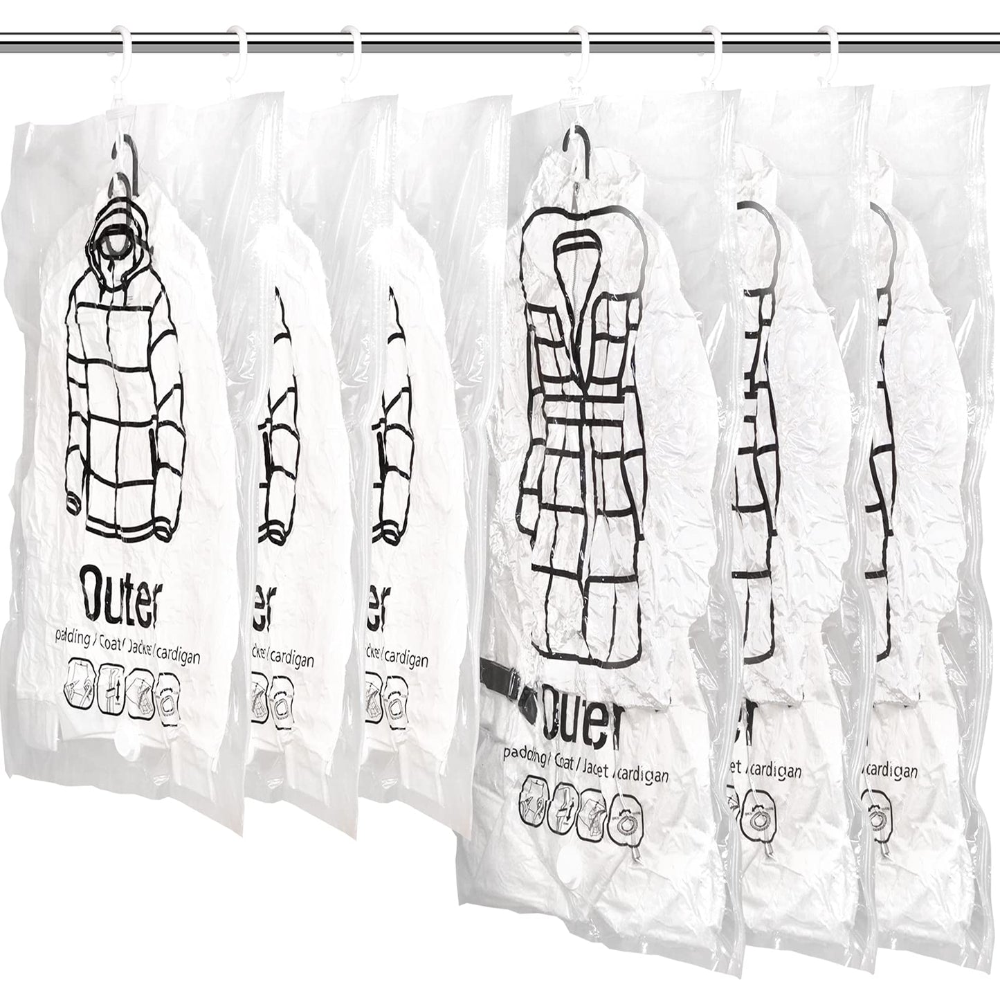 Meetall 6Pack Hanging Vacuum Storage Bag,Reusable Space Saver Compressed Bag with Hanger.3pcs in 26.3x35.4inch (67x90cm) and 3pcs in 26.3x43.3inch (67x110cm).Work with Any Vacuum Cleaner.