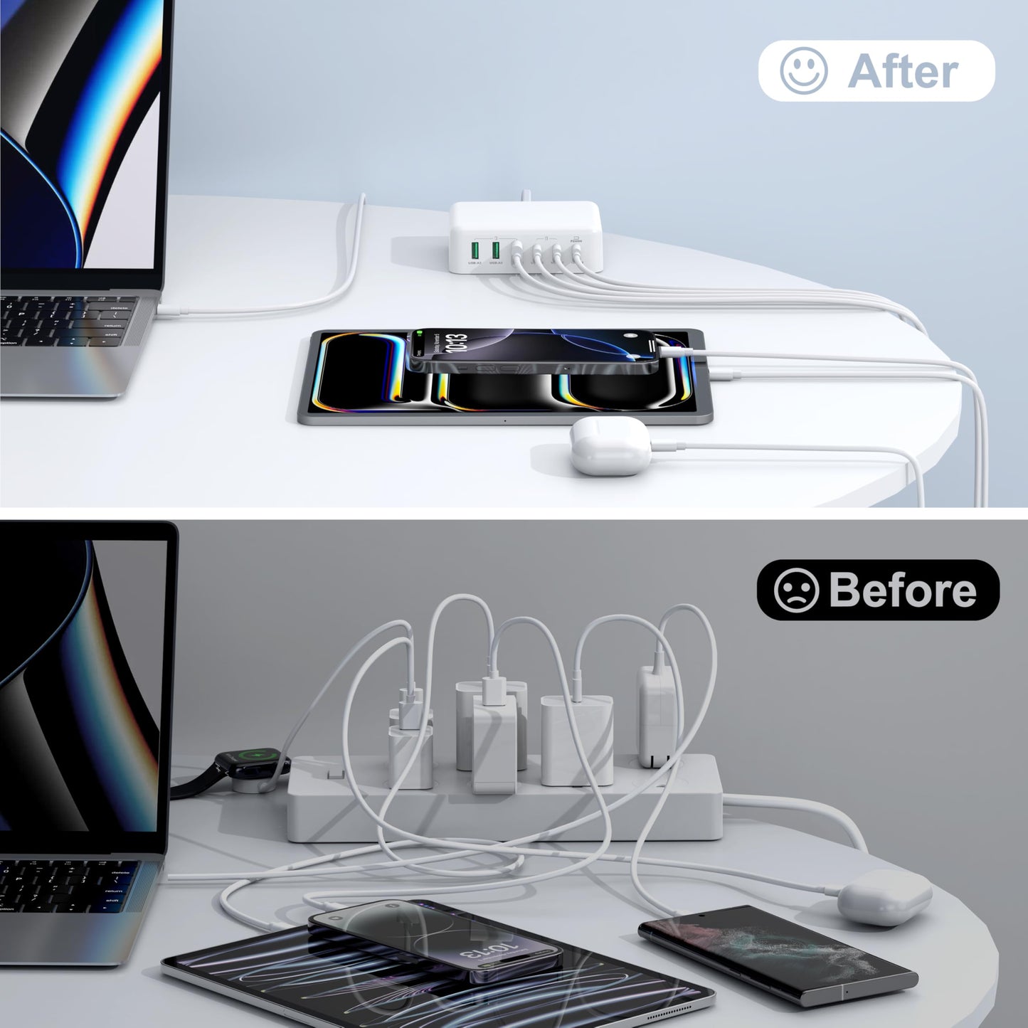 USB C Fast Charger, 150W 6 Port Desktop PD GaN Fast Charger Charging Station Block 65W USB C Laptop Charger for MacBook Pro/Air iPad iPhone 16 15 14 13 12 Pro Max Galaxy S23 Note 20 Pixel