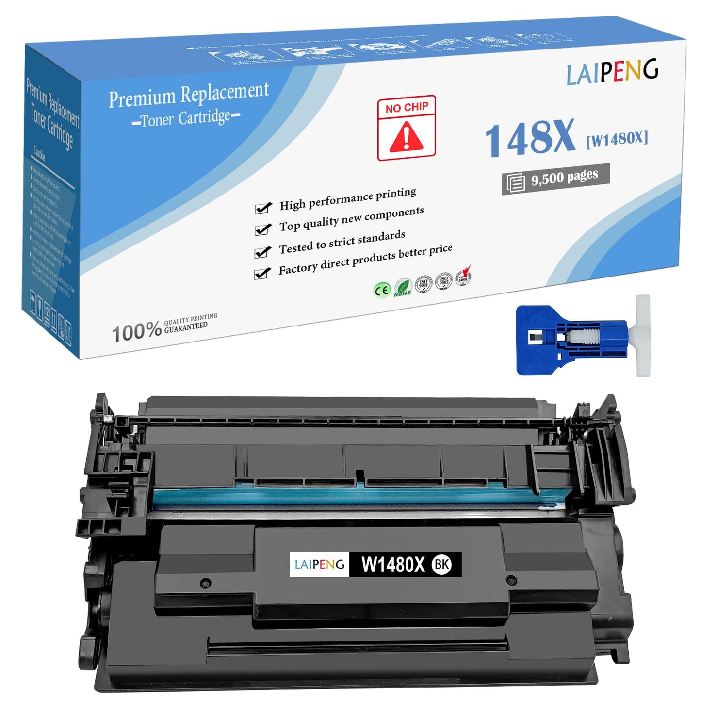 [ Without Chip, with Tools ] 148X W1480X ( 148A W1480A ) Toner Cartridge Black 9500 Pages Compatible for H P LaserJet Pro 4001 4001dn MFP 4101dw 4101fdw 4101fdn Printers (Black, 1 Pack)