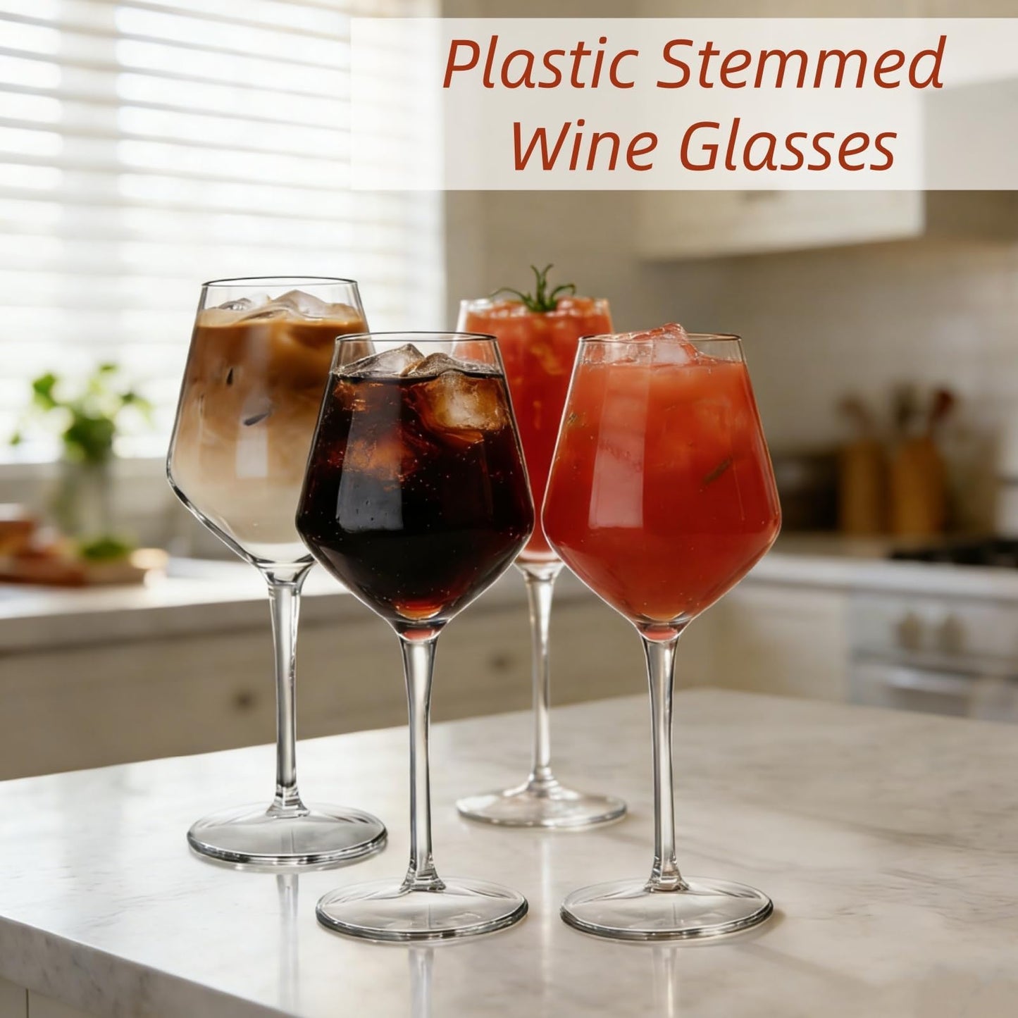 Dicunoy Set of 4 Unbreakable Stemmed Wine Glasses, 15oz Plastic Outdoor Wine Glasses, Hard Plastic Goblets Glassware, Reusable, BPA-Free, Classic Wine Cups for Patio, Poolside, Camping