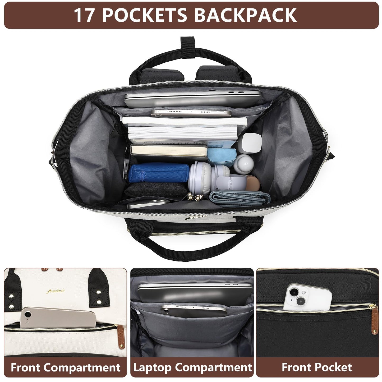 Backpack for Women 17 Inch Laptop Backpack Work Business Backpacks Purse Waterproof Computer College Carry on Backpacks Nurse Bag Backbag Casual Daypack for Travel Black