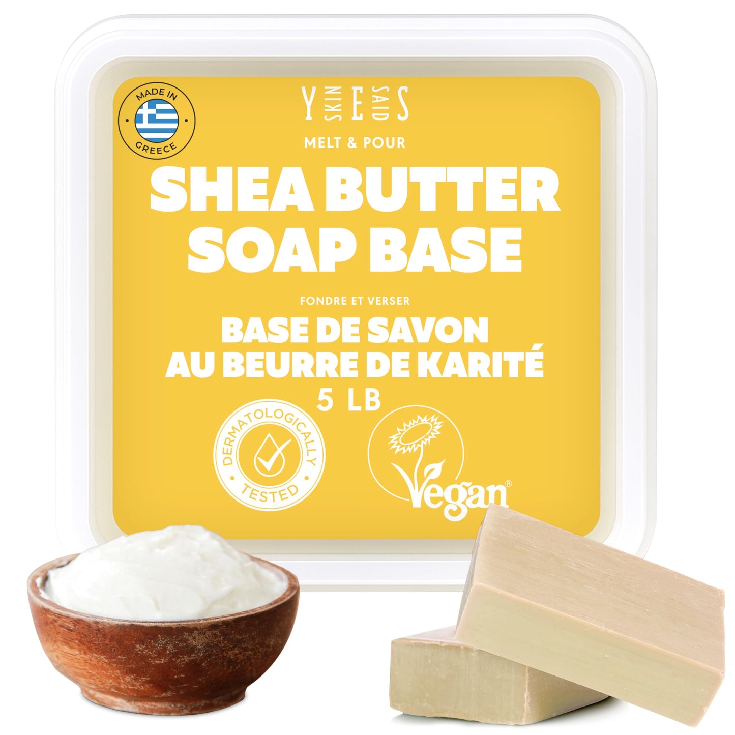 Skin Said Yes - 2.2kg (5 Lb) Shea Butter Soap Base for Soap Making - No Palm Oil, SLS/SLES-Free Shea Butter Melt and Pour Soap Base, Homemade Shea Butter for Soap Making Organic - Soap Making Supplies