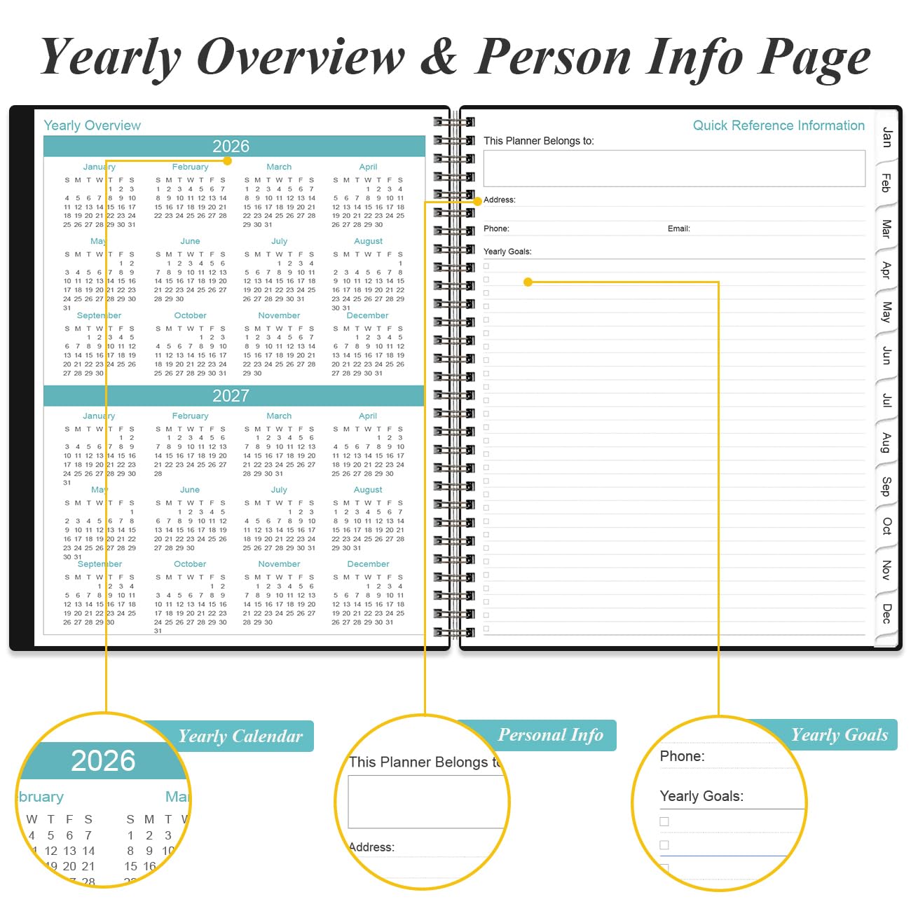 2026-2027 Daily & Monthly Planner - One Page Per Day, Daily Planner from July 2026 - June 2027, Planner 2026-2027 with 12 Monthly Tabs, 8.5" x 11", Black