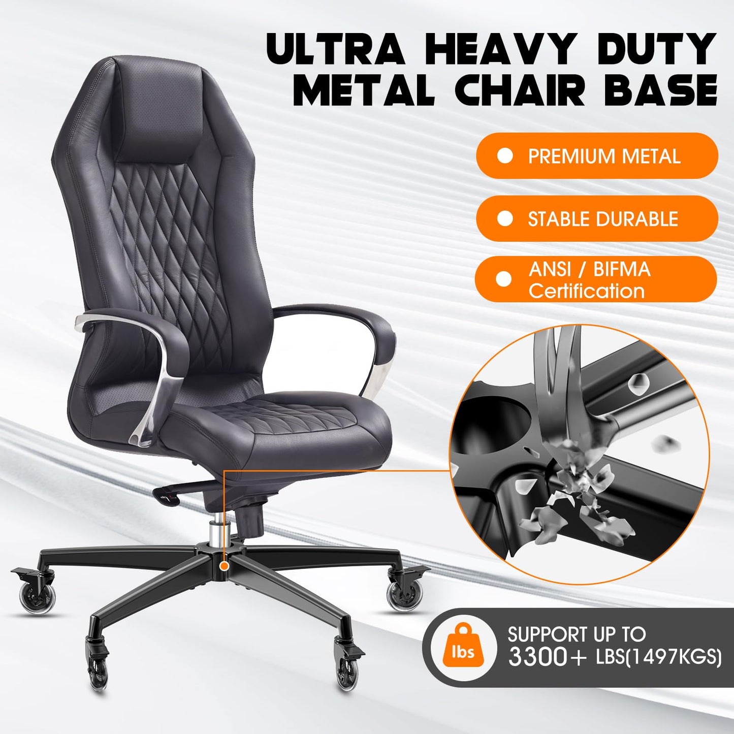 Office Chair Base Replacement Parts with Brakes(3300 lbs) - Heavy Alloy Office Chair Base Replacement, Office Chair Reinforced Metal Legs, Universal Gas Cylinder (Black Base)