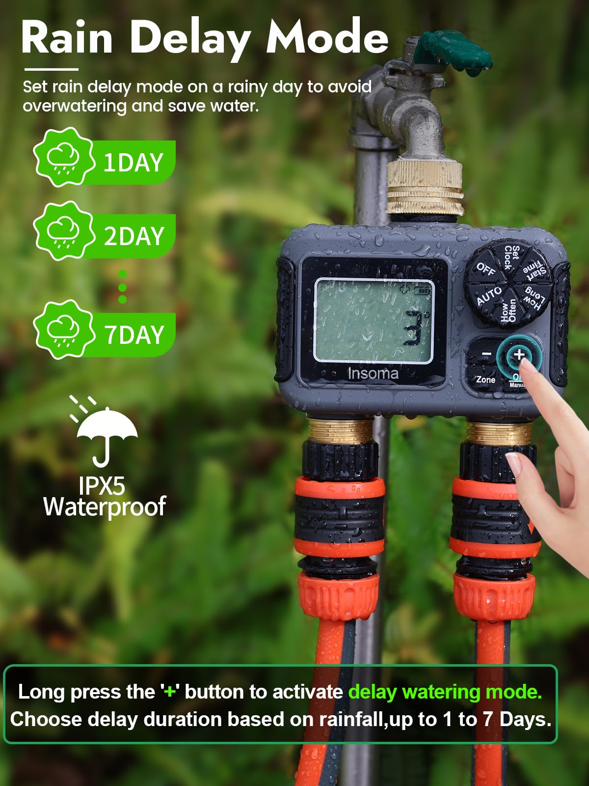 2 Zone Water Timer with Brass Swivel |Programmable Hose & Sprinkler Irrigation Timer w/Rain Delay & Auto/Manual Modes for Lawn, Garden, Drip Systems | IPX5 Waterproof & Easy Setup