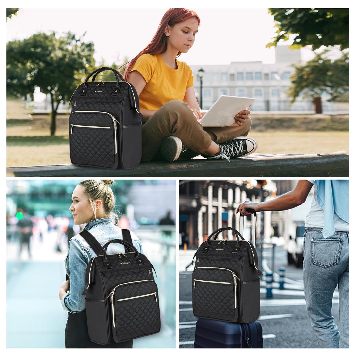 EMPSIGN 17 Inch Laptop Backpack for Women, Work Business Travel Computer College Bags, Large Capacity Water-repellent Quilted Casual Daypack, Black