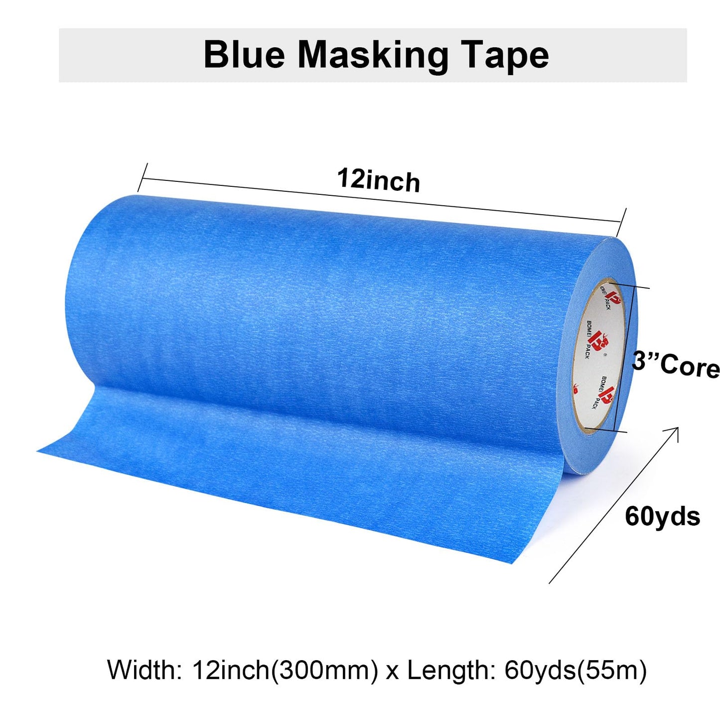 BOMEI PACK Wide Blue Painters Tape, 60 Yards, 3D Printing Tape, Easy Clean Removal up to 21 Days, Masking Tape (12 inch x 60 Yards)