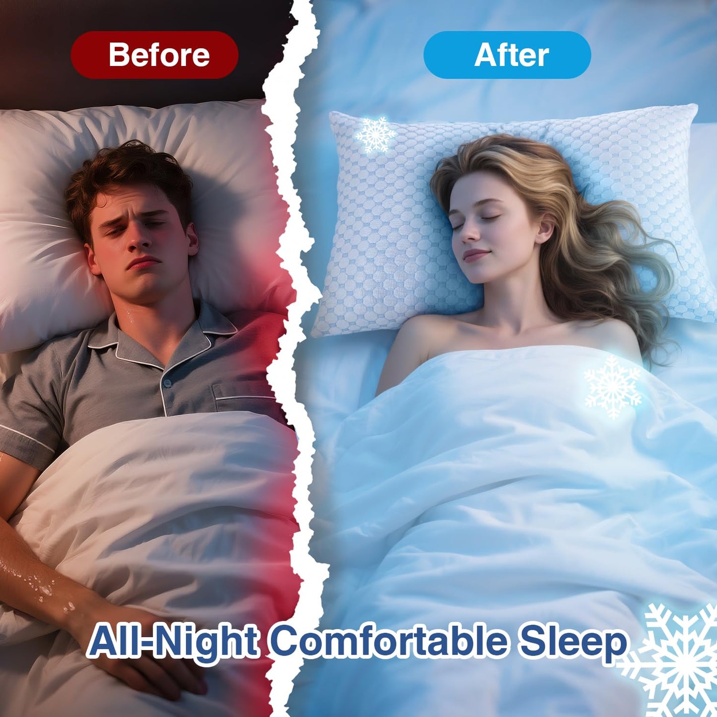 Cooling Bed Pillows Queen Size 2 Pack for Sleeping, Memory Foam Pillow Double Sided Cooling Pillow with Washable Cover for Hot Sleepers Side Back and Stomach Sleepers
