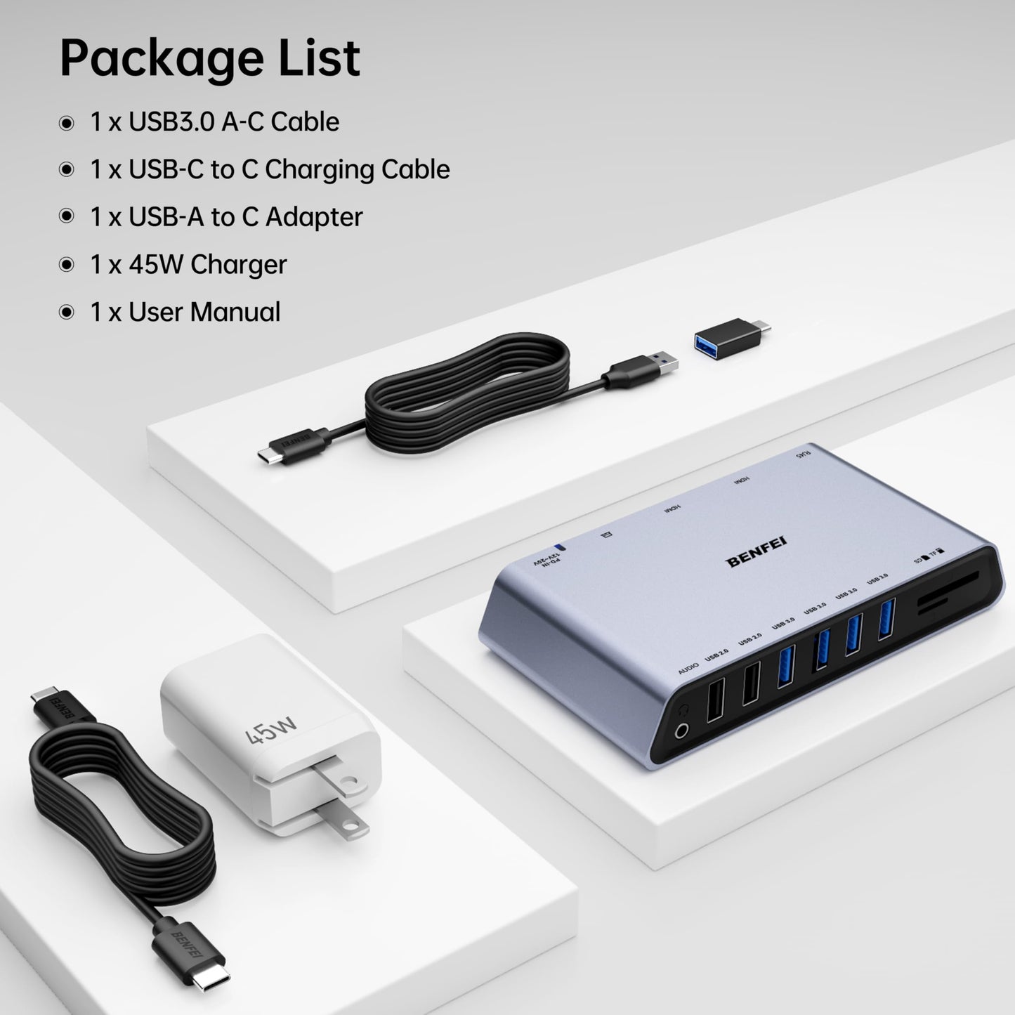 BENFEI DisplayLink 12-in-1 USB 3.0 Universal Docking Station with Dual HDMI Display/6*USB Ports/SD/TF Card Reader/Gigabit Ethernet Network/3.5mm Female Headphone Jack Compatible with Windows and Mac